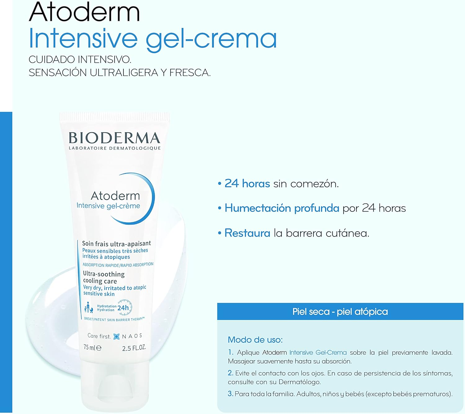 Bioderma, &Uacute;nico, Atoderm Intensive Gel Piel Atopica Diario 75 Ml, 75 Ml (Package of 1) image number 1