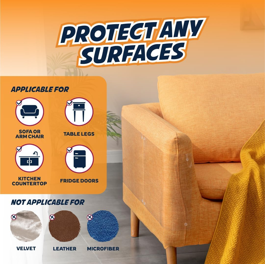 Panther Armor Furniture Protectors from Cat Scratch - 8(Eight)-Pack - Couch Guards for Cats - 4-Pack XL 17"L 12"W + 4-Pack Large 17"L 10"W Cat Scratch Deterrent - Couch Corner Cat Scratch Repellent image number 4