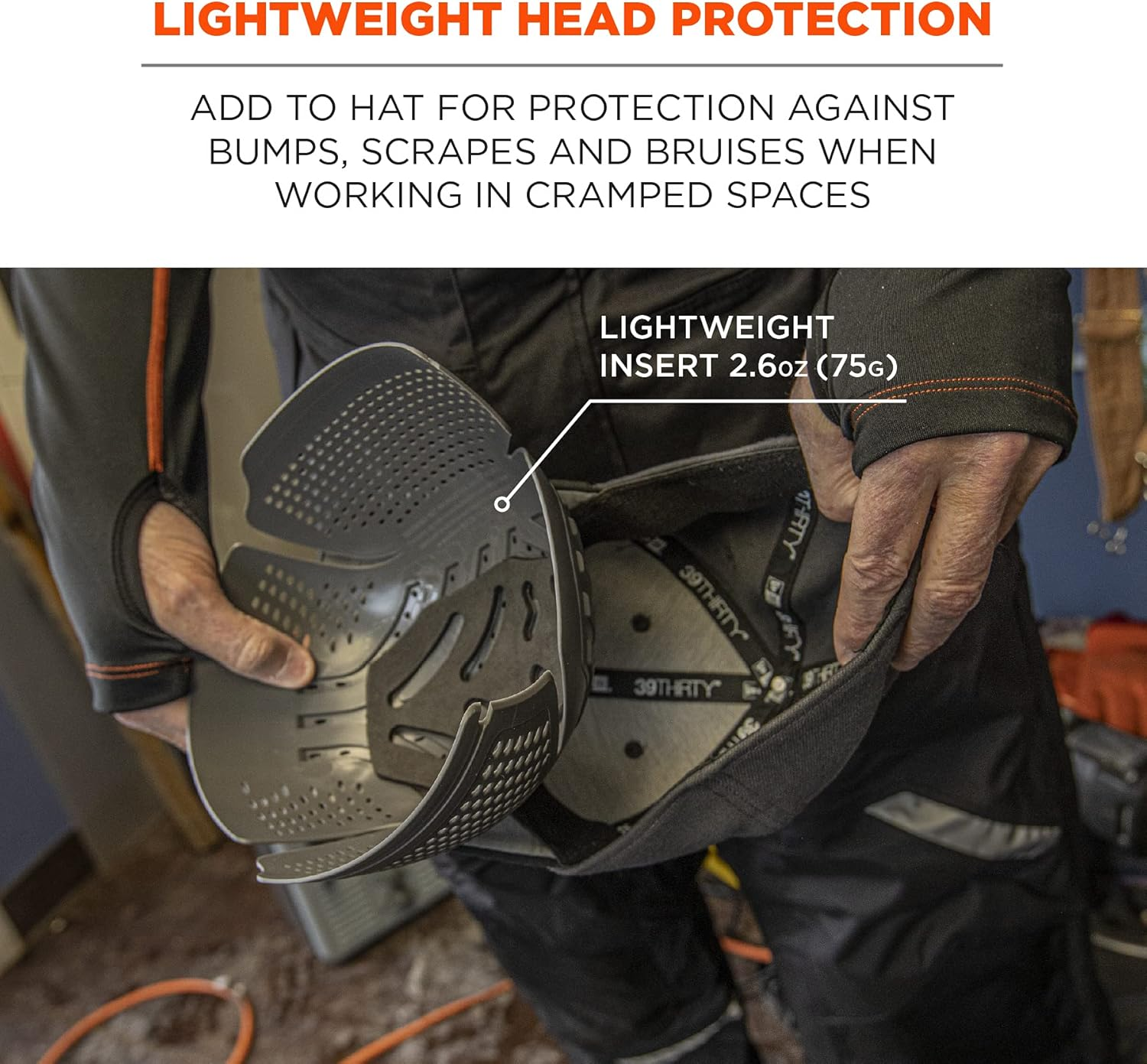 Ergodyne Skullerz 8945F(X) Universal Bump Cap Insert with Extra Venting, Fits into Any Baseball Hat, Charcoal image number 1