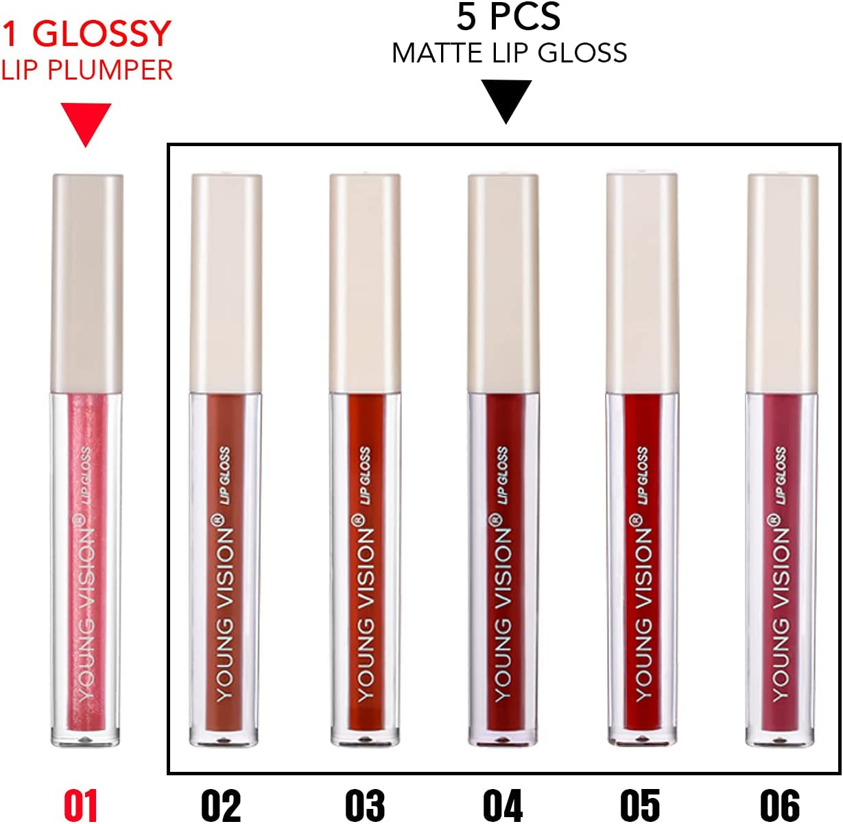 Balee Lip Gloss Set, 5PCS Matte Liquid Lip Glosses & 1PC High Shine Lip Gloss,Long Lasting Waterproof Non-Stick Cup Not-Fade Lipstick Lipgloss Kit for Women Girls Makeup Set image number 4