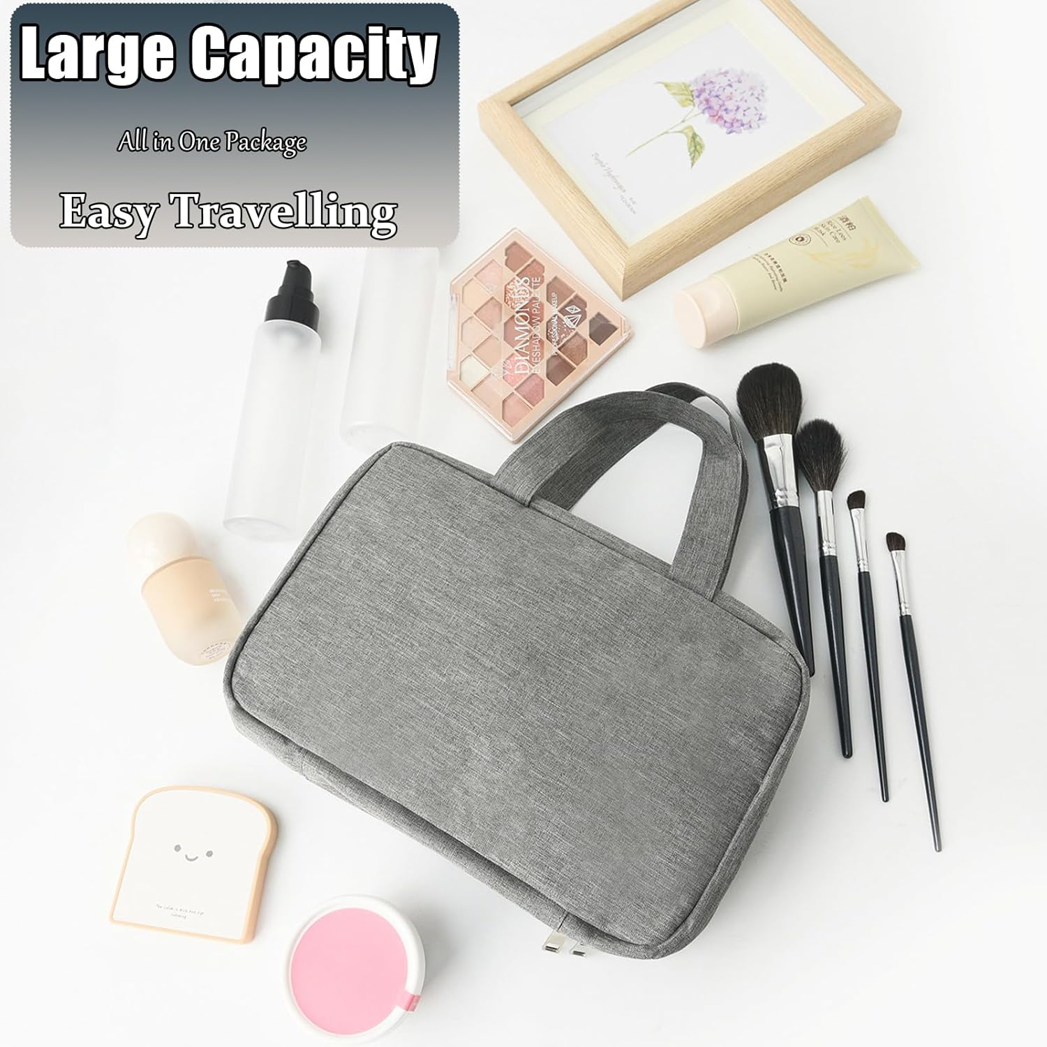 Hanging Toiletry Bag for Women, Waterproof Makeup Organiser with Large Capacity for Travel Essentials, Portable Cosmetic Bag for Camping & Outdoor Trips, Pink - Pink image number 2