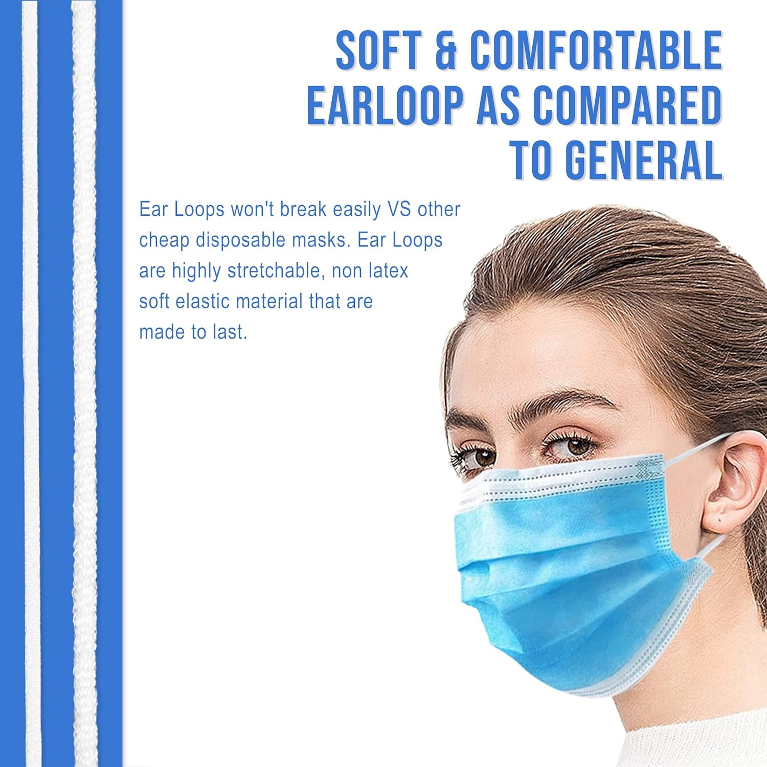 Assure Blue Disposable Face Masks - Pack of 50 Pcs - Surgical Blue Face Masks - Comfortable Nose/Mouth Coverings for Home & Office - Premier Earloop Mask