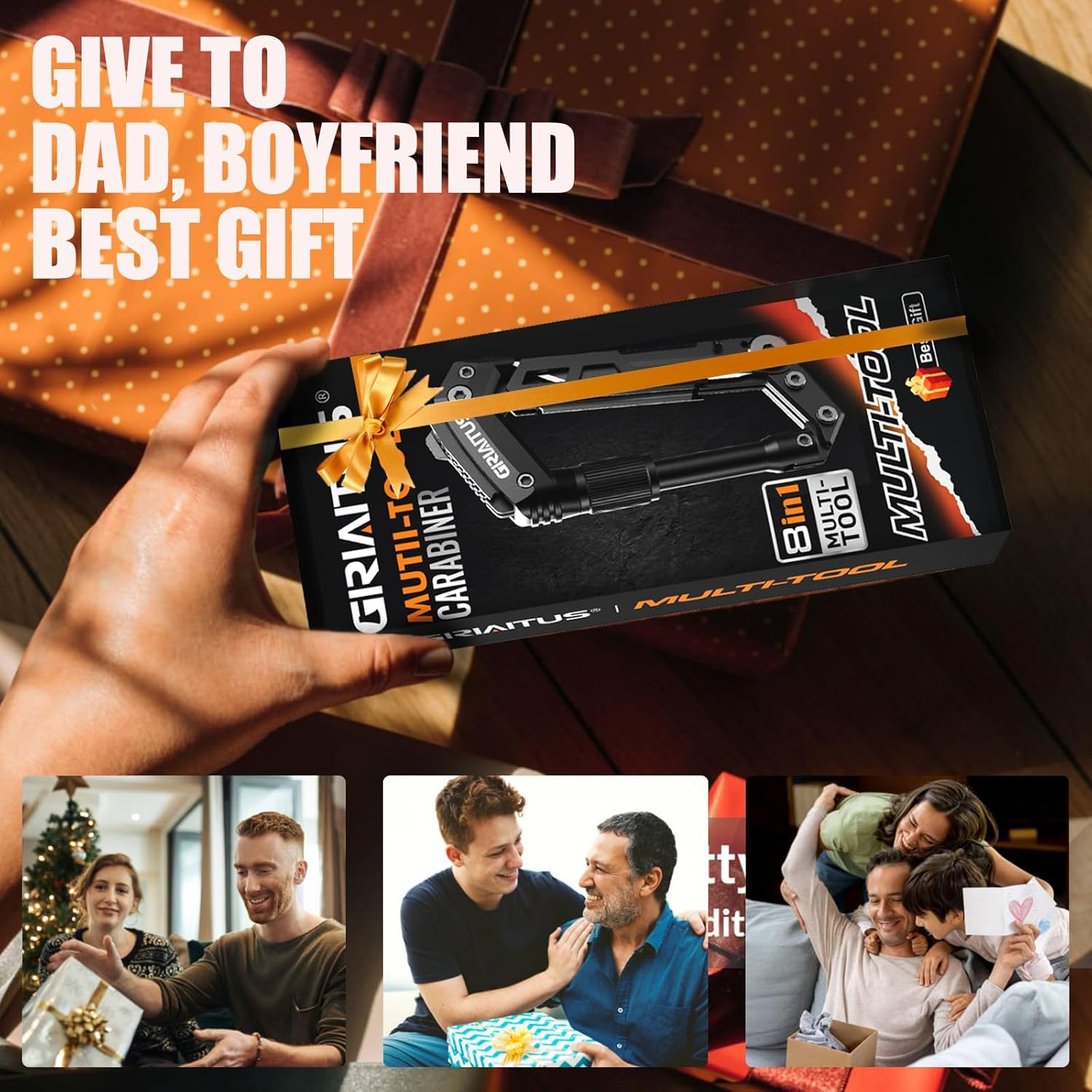 Carabiner Multitool 8-In-1 EDC Carabiners Pocket Knife, Serrated Knife, Rope Cutter, Screwdriver, Can Bottle Opener, Ruler, Survival Gear for Camping Climbing(Red) - Red image number 2