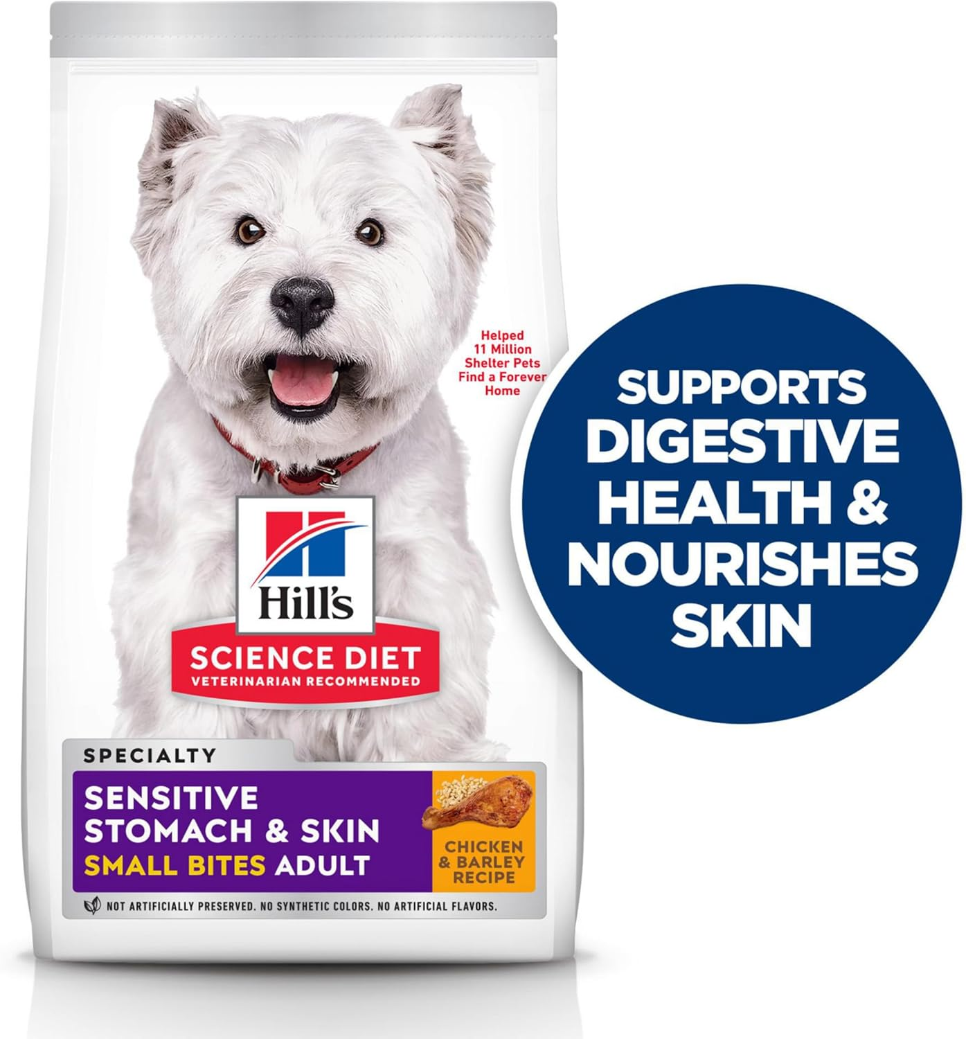 Hill'S Science Diet Sensitive Stomach & Skin Adult Small Bites, Chicken Recipe, Dry Dog Food, 6.8Kg Bag image number 2