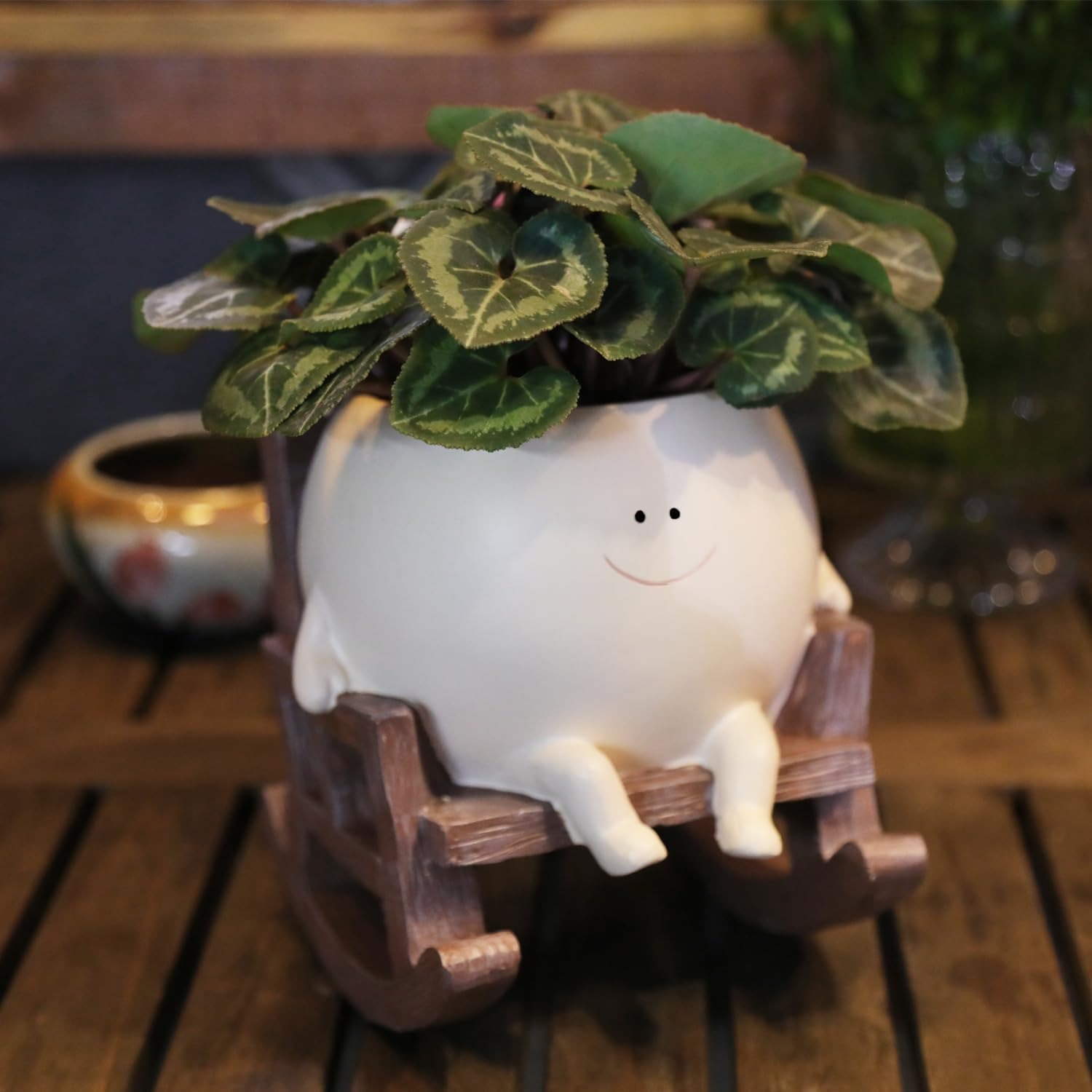 Smily Face Planter Pot for Plants Rocking Chair Planters Funny Succulent Planter Live Cute Resin Flower Pots Head Planter for Indoor Outdoor Plants Gift Ideas for Mother image number 5