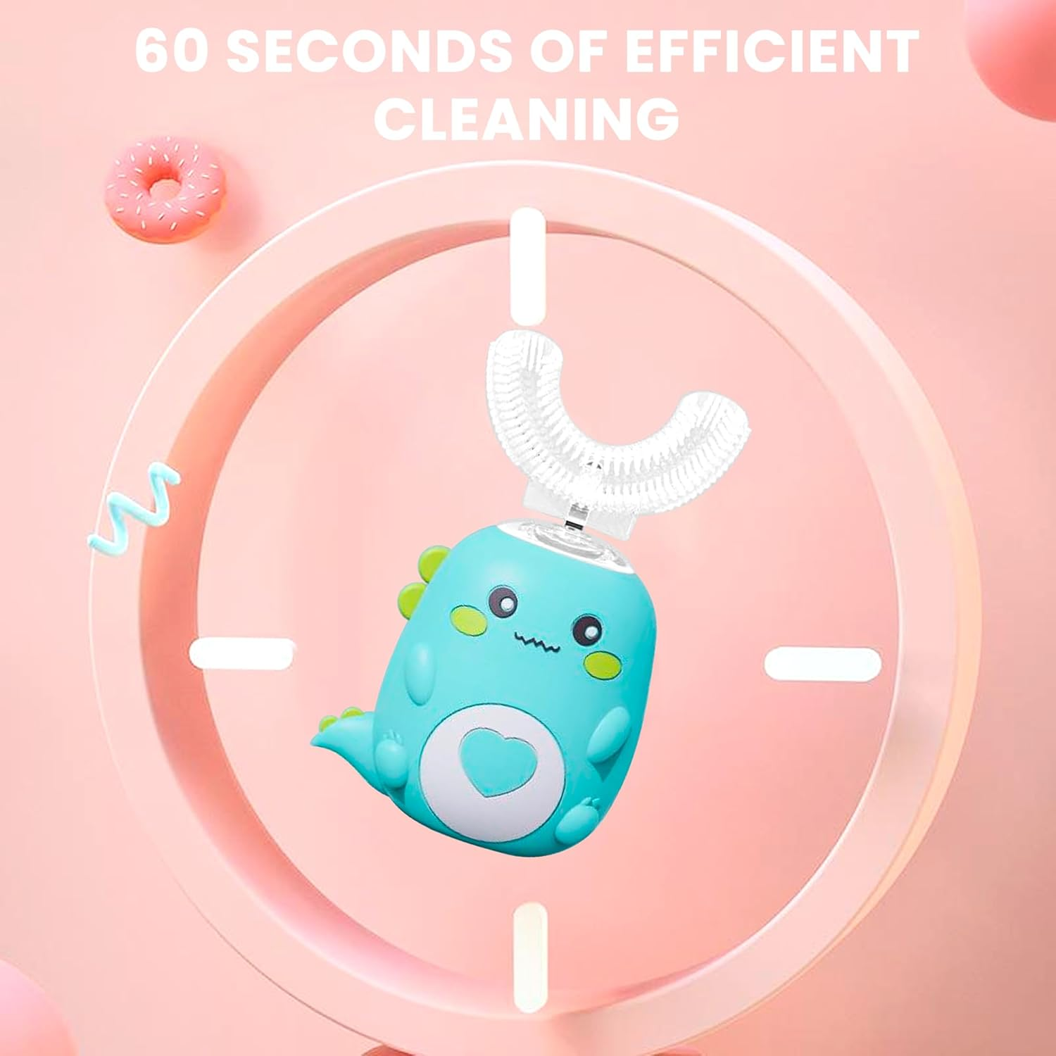 U-Shaped 360&ordm; Ultrasonic Toothbrush, Ultrasonic Kid'S U-Shaped Electric Silicone Brush Toothbrush, Ipx7 Waterproof, Whitening & Plaque Removal, for Age 2-6 (Green) - Blue image number 7