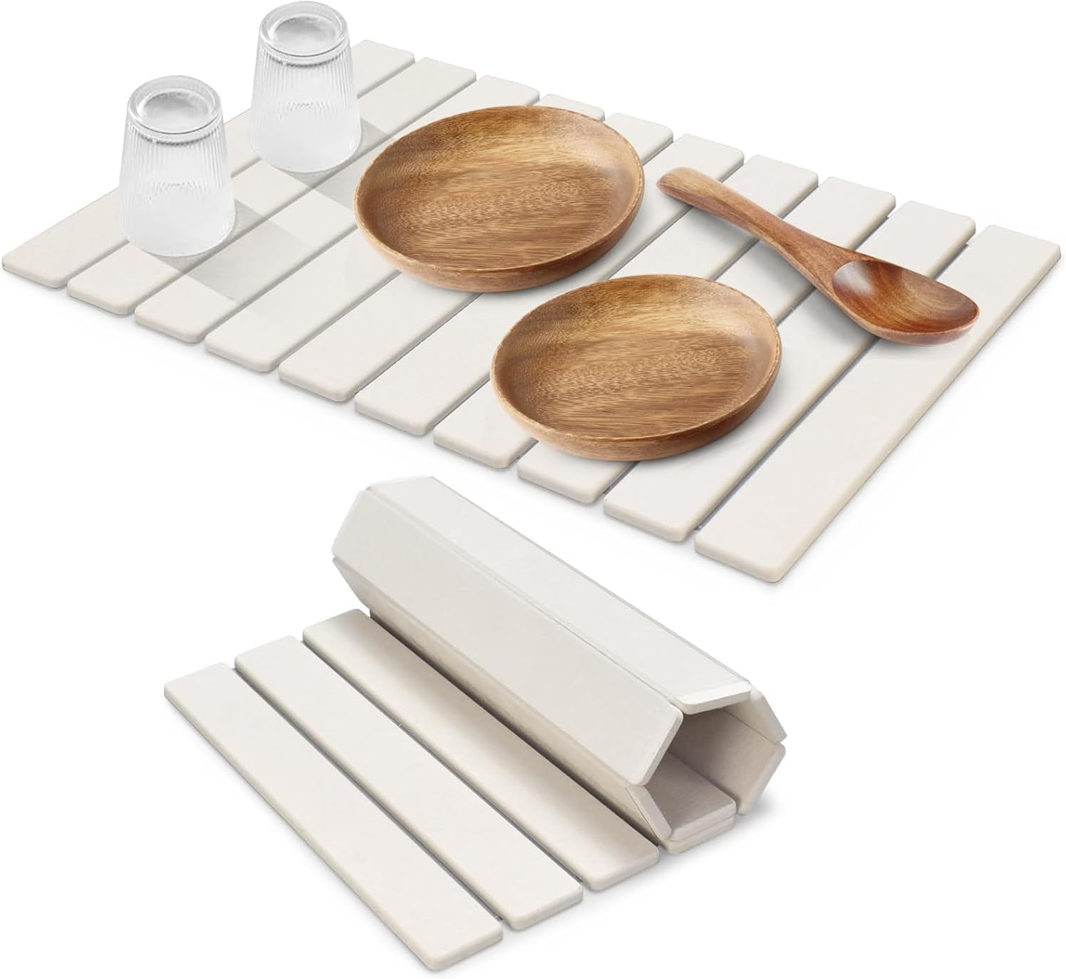 Diatomaceous Earth Dish Drying Mat, 61 X 41 Cm, Large Stone Kitchen Counter Mat, Fast Drying (White, Large) image number 6