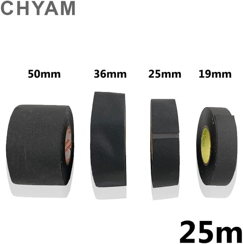 25M Heat-Resistant Adhesive Cloth Fabric Tape Wool Roll Black Wiring Harness Electric Cable Wire Tape Tools 19/25/32/50Mm (Color : 25 M, Size : 19Mm) image number 6