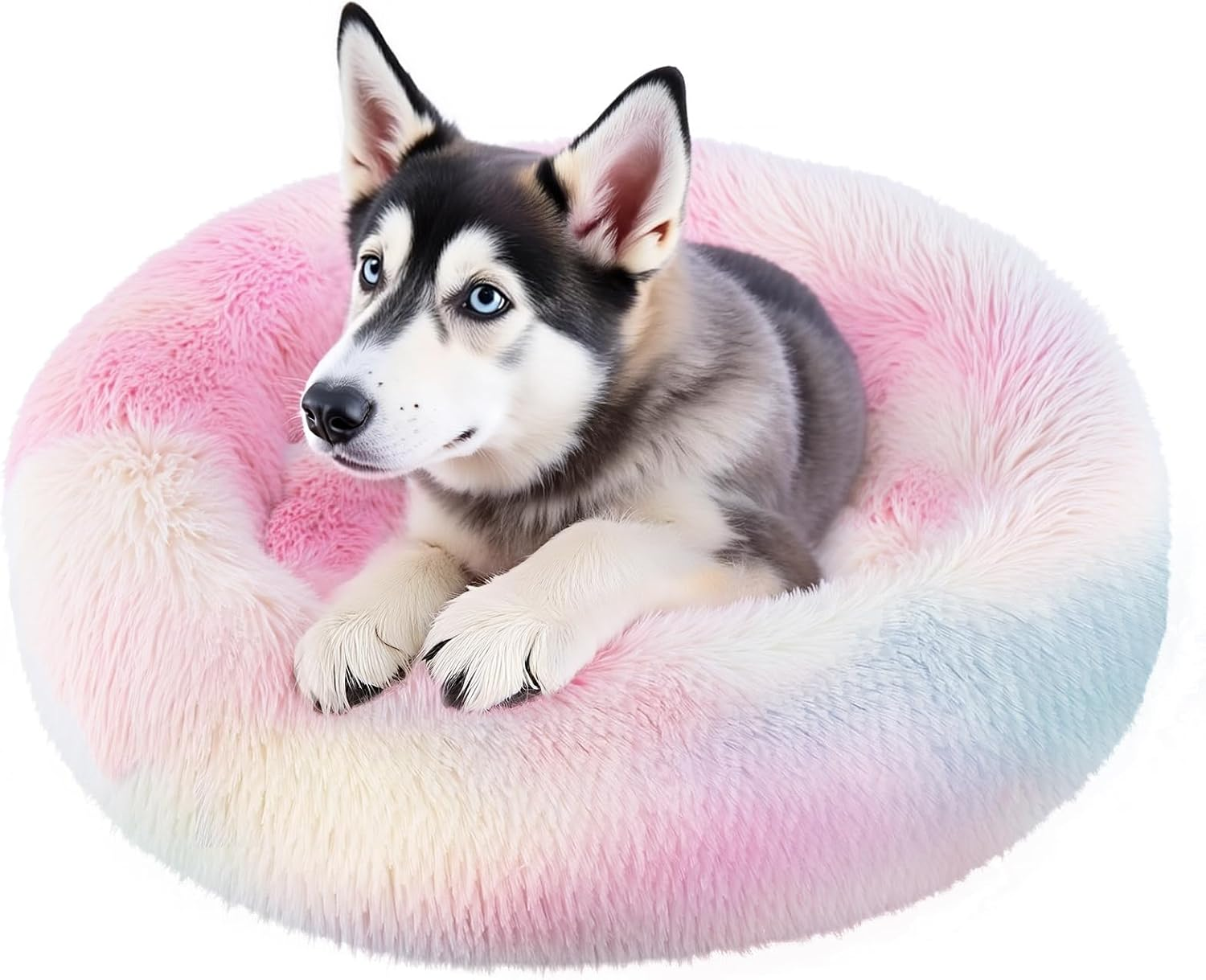 Spring Blossoms - Donut-Shaped Dog and Cat Bed, Non-Slip and Fluffy in Fur, Machine Washable (Fairy Pink, 70Cm)