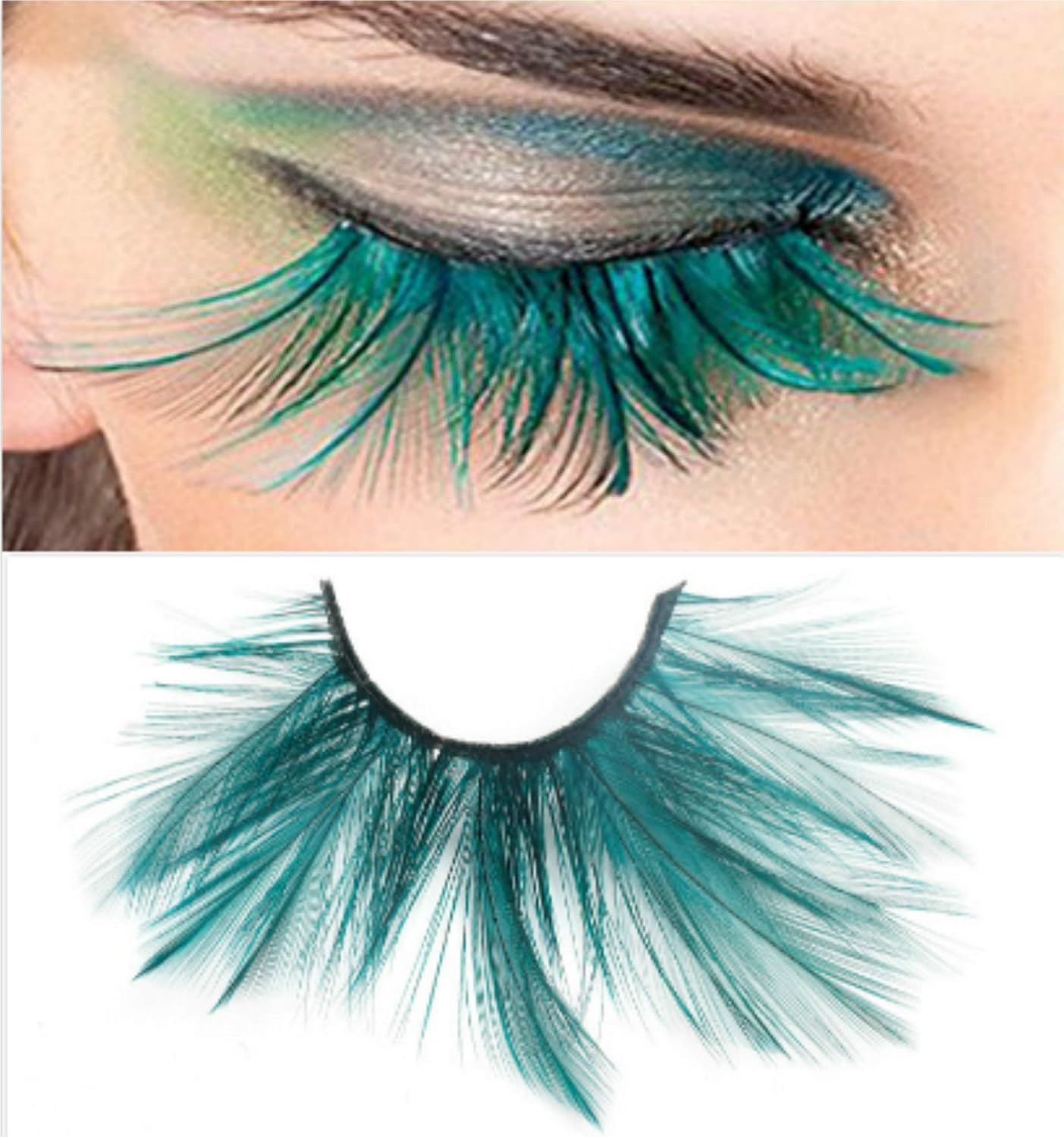 Dorisue Double Lip Black with Green One Pair Feather Eyelashes Extra Extension Halloween Green Feather Tip False Eyelashes Dance Halloween Costume image number 5