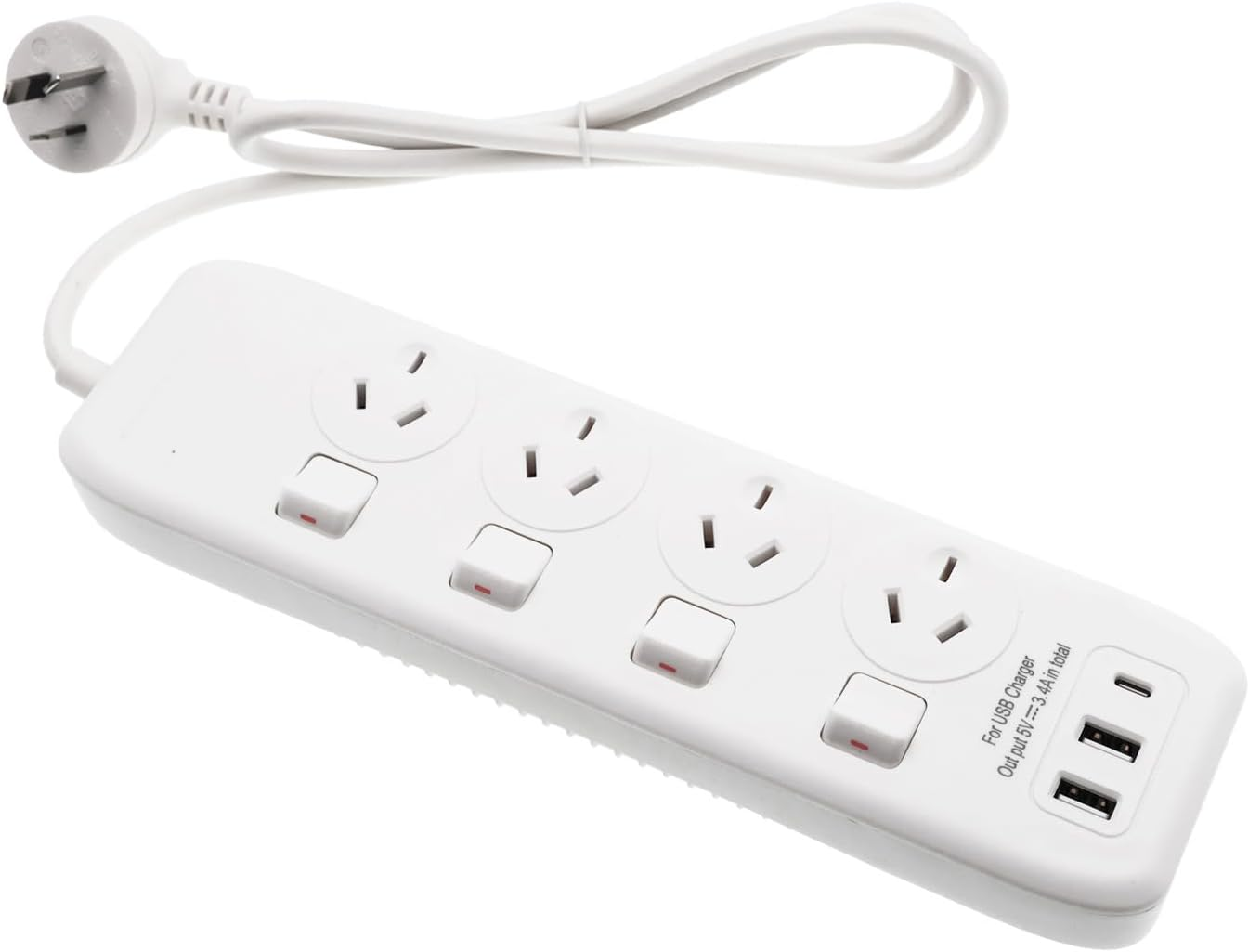 4 Outlets Power Board Overload Protection with Master Switch,Power Board with Protected Indicator Light with 1 Meter Cable SAA Apporved Safety Wall Mounted (4 Outlets with 2Xusb-A 2Xusb-C Ports) image number 4