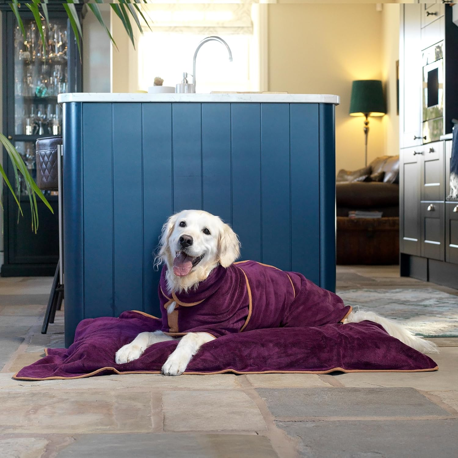 Lucky Paws&reg; UK Dog Drying Coat - Luxurious Double Layer Dog Towel Robe - Dry Your Dogs in Minutes - Ultra Absorbent Drying Robe & Super Soft Dressing Gown (L, Plum)