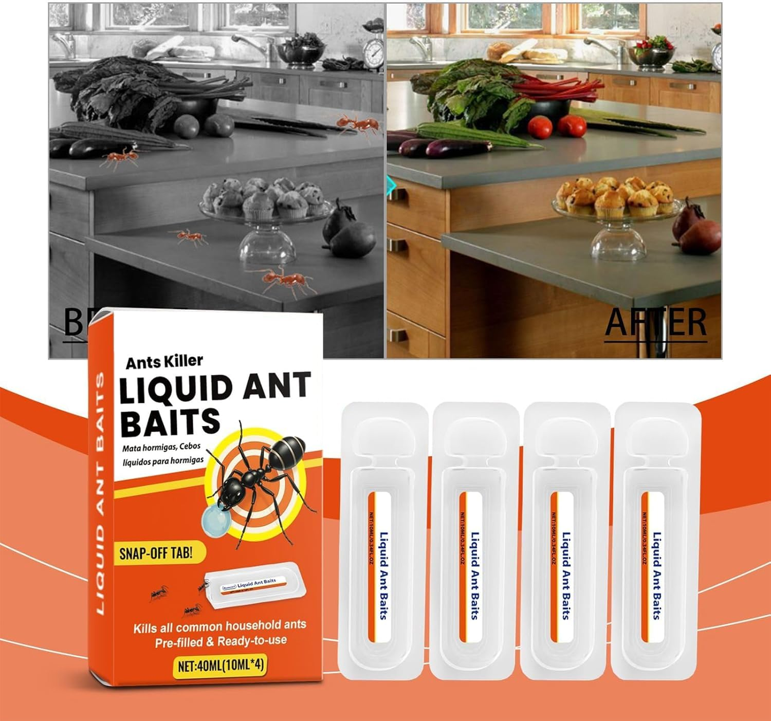 Ant Killer Bait Stations Lawn Plant Care, Liquid Bait to Eliminate Ants - Bait System, Effective Indoor Ant Control (4 Tablets) image number 5
