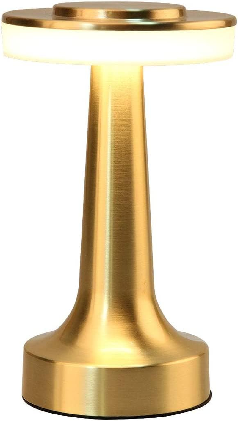 LED Rechargeable Portable Cordless Table Lamp with 3-Levels Brightness,Touch Lamp,Nightstand Lamp,Bedside Lamp for Indoor Outdoor Restaurant Bar Coffee Shop(Gold-Cap), HJ-JS001 image number 2