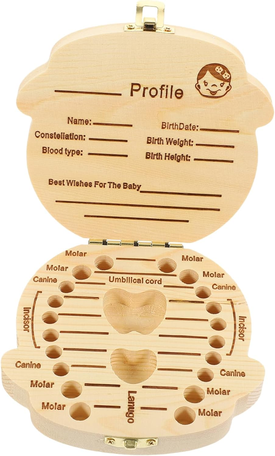 SHOWERORO Teeth Storage Box Tooth Holders Newborn Keepsake Cute Lost Container Milestone Memorial Name Holder Wooden