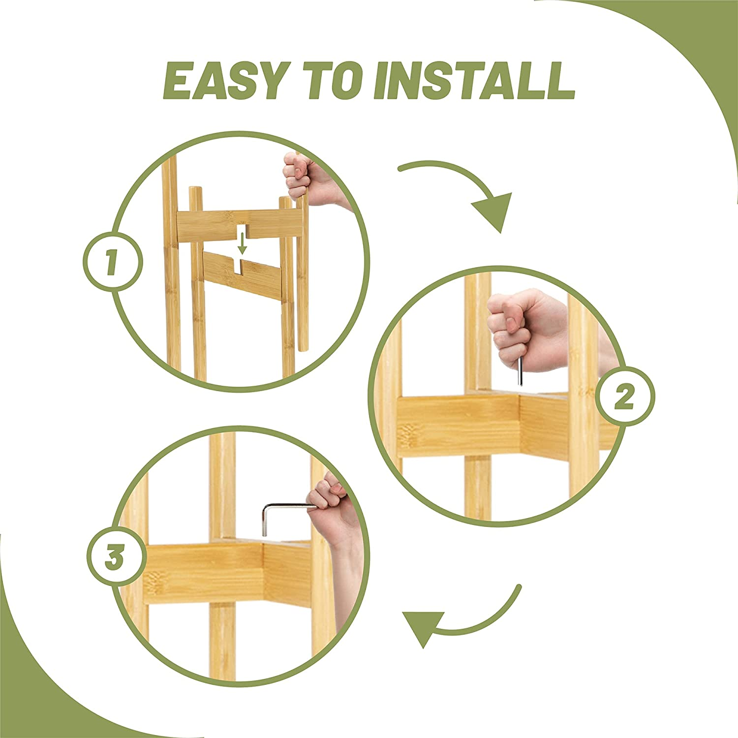 Five Lime, Bamboo Plant Stand, Adjustable Height and Width, Fits 20-30Cm Pots, Mid Century Modern Indoor Planter Stand for Any Home D&eacute;cor, Suitable for Indoors, Homes, Apartments, Offices (Black Stand) (Natural) image number 5