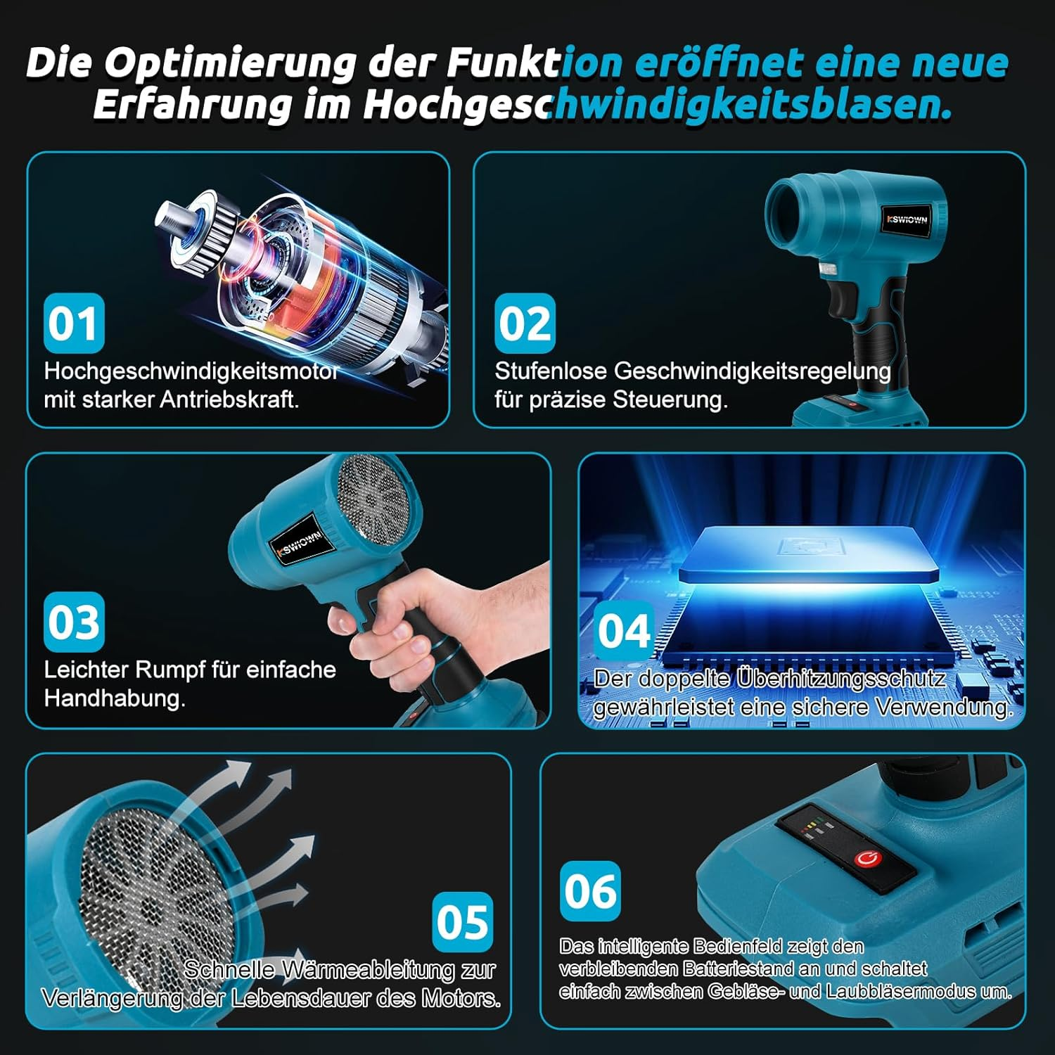 Battery Dust Blower for Makita 18 V, 85000 RPM, Portable Brushless, Turbo Powered Jet Blower with 2 Nozzles (No Battery), Compressed Air Spray for Cleaning PC, Keyboard and Car image number 1