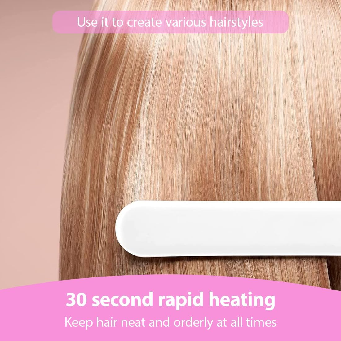 1PC Hair Straightener 2 in 1 Mini Portable Hair Straightener with Storage Box and Protective Cover for Home Salon (White) image number 4