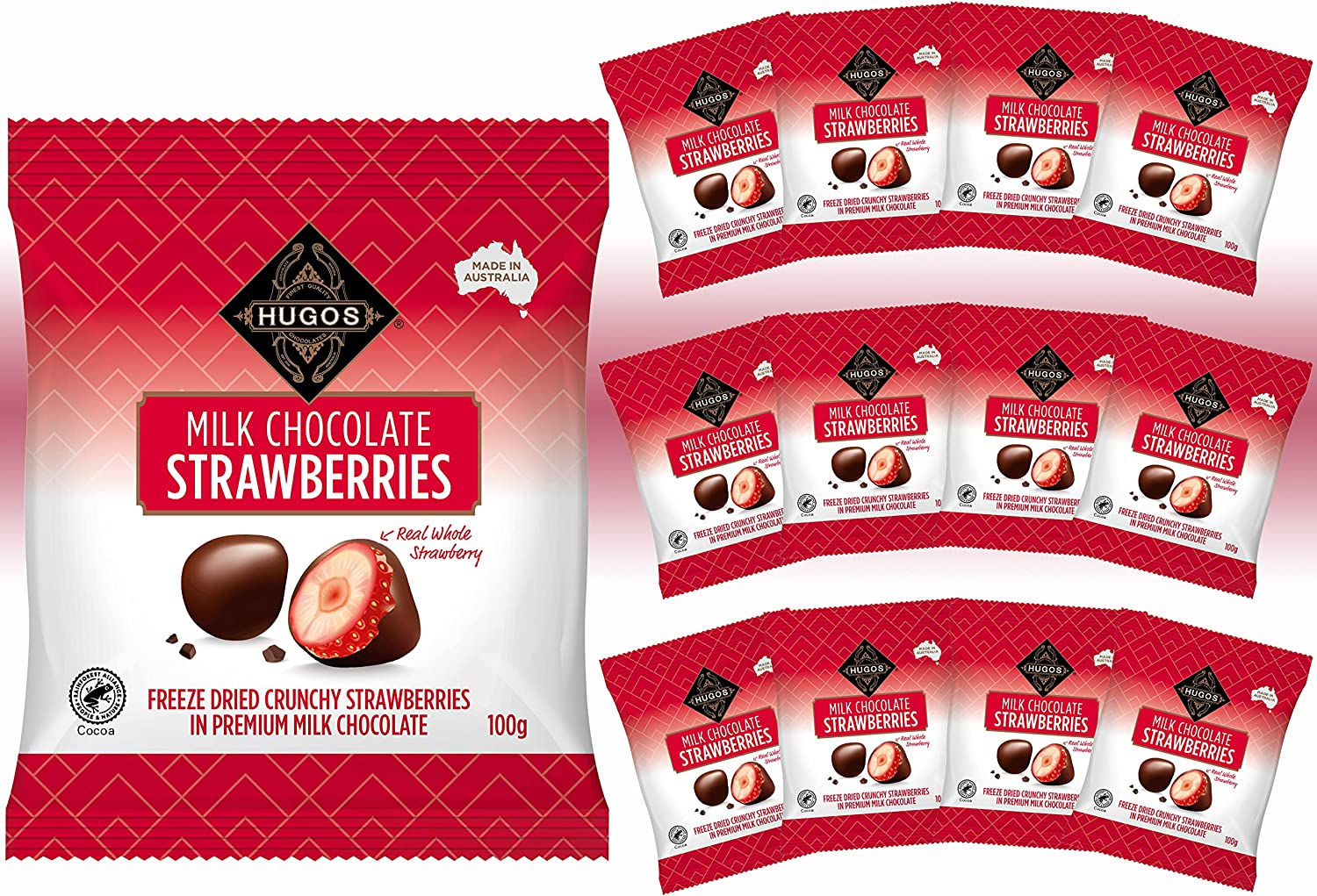 Hugos Milk Chocolate Strawberries 100 G