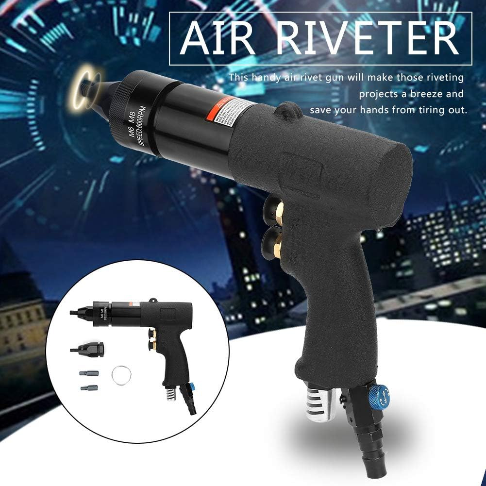 Jectse 1/4 Pneumatic Rivet Tool,90Psi Pneumatic Riveting Gun Pull Nut Automatic Air Riveter Nut Gun Tool, Rivet Setting Riveter (M6/M8 KP-739A) image number 1