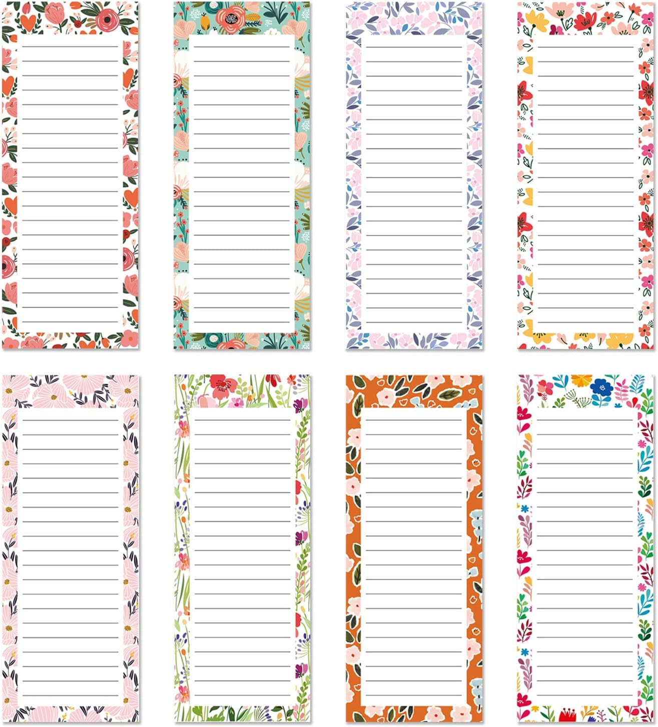 8 Pack Scandi Farmhouse Floral Magnetic Notepads 50Sheets per Pad 3.5"X9" for Fridge,Shopping List Grocery List,To Do List,Memo,Remider,Note,Recipes