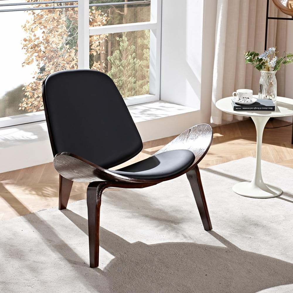 Furb Modern Accent Chair - Wooden Armchair with Rattan Back and Seat, Single Lounge Chair for Indoor Living Room, Library (Natural)