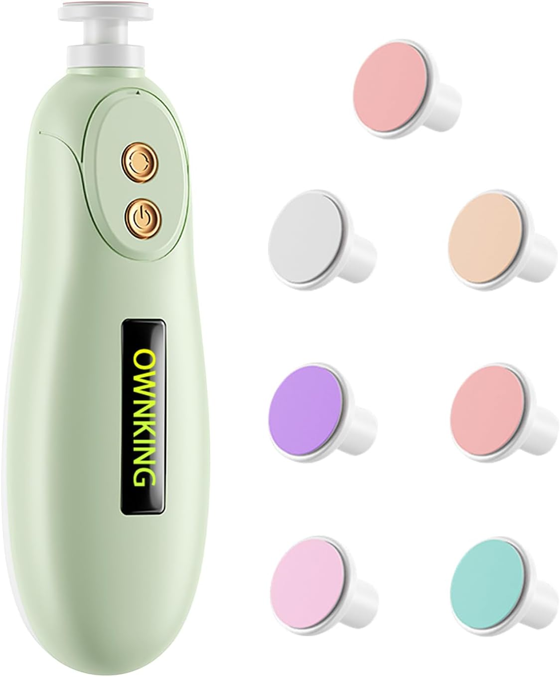 Baby Nail Trimmer, Baby Nail File Electric with Safety Protection, Gentle Nail Trimmer Care Kit with LED Light, Baby Nail Clipper Electric Rechargeable with 7 Replacement Heads, Green