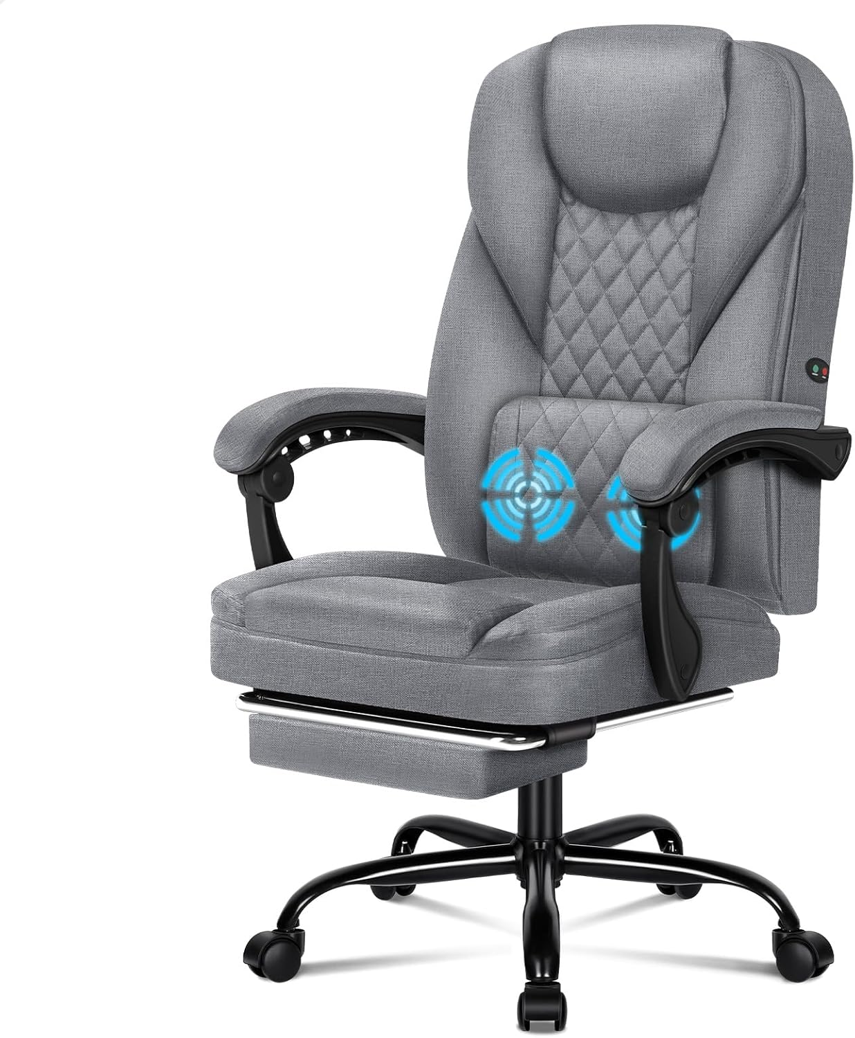 ALFORDSON Avery Fabric Grey Office Chair with 150&deg; Recline & 2-Point Massage, Ergonomic Computer Desk Chair with SGS Approved Gas-Lift, Executive Home Desk Chair Video Game Chair