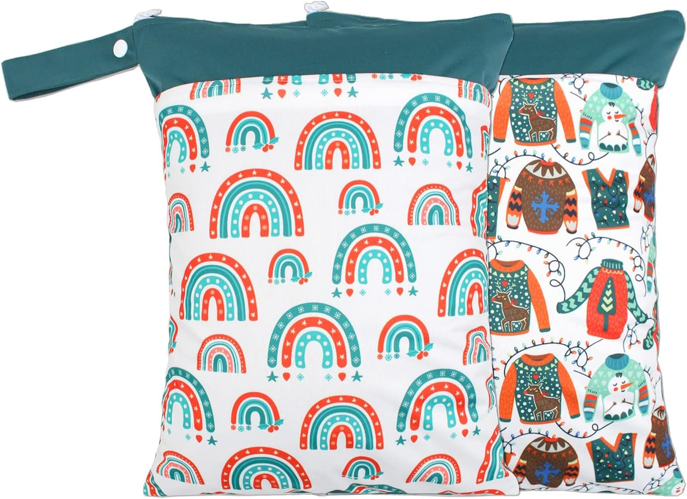 2 Pack Wet Dry Bags for Baby Cloth Diapers&Breast Pump Parts, Waterproof Reusable Wet Bag with Two Zippered Pockets & Handle, Beach Pool Gym Bag Stroller Yoga Toiletries Daycare Organizer for Swimsuit image number 5