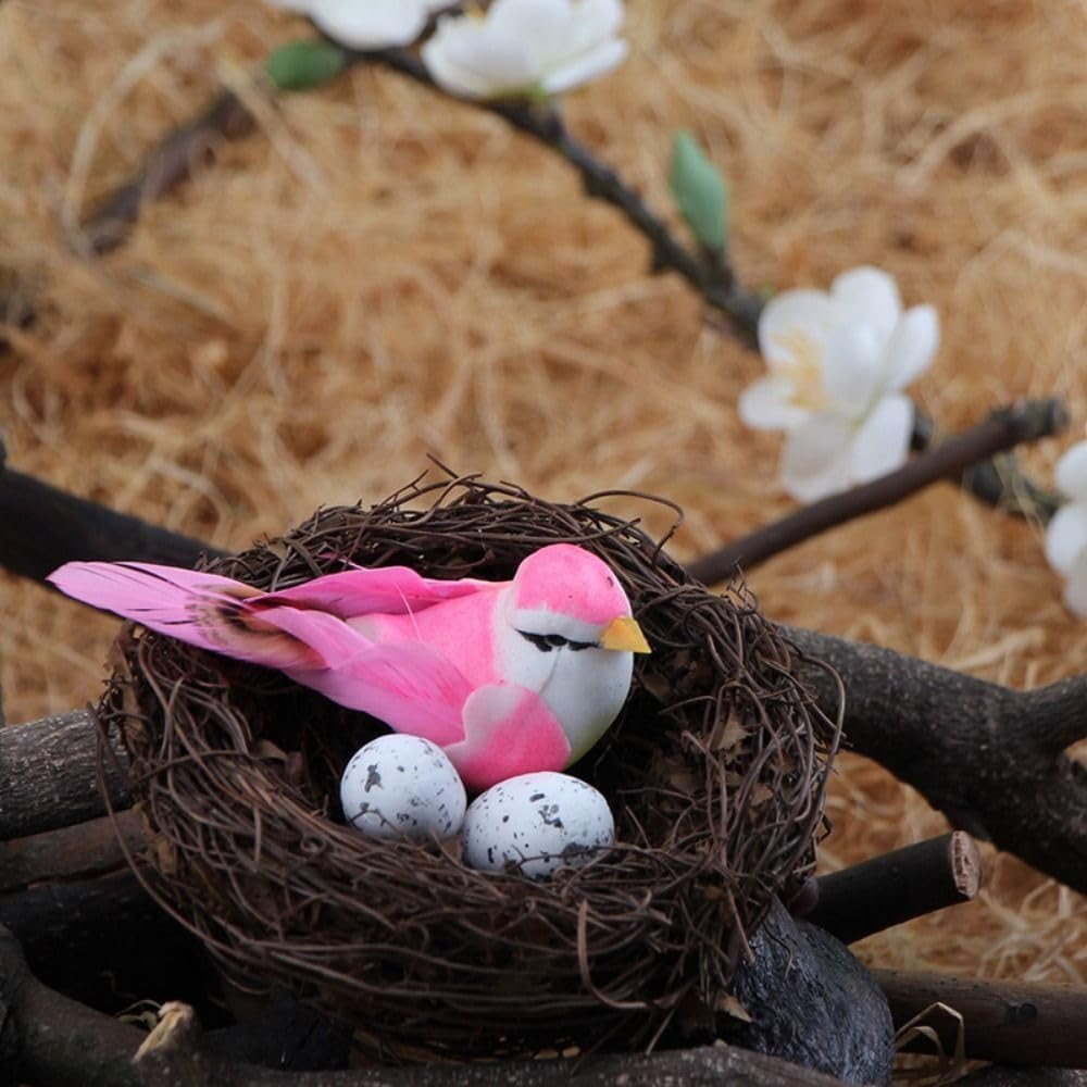 Artificial Bird Nest, Bird Nest with Artificial Bird Eggs, Bird Nest for Cage,Country Style Simulation Twig Bird Nest for Handmade Easter Rattan Nest Easter Supplies Nests Birdcage Accessories image number 1