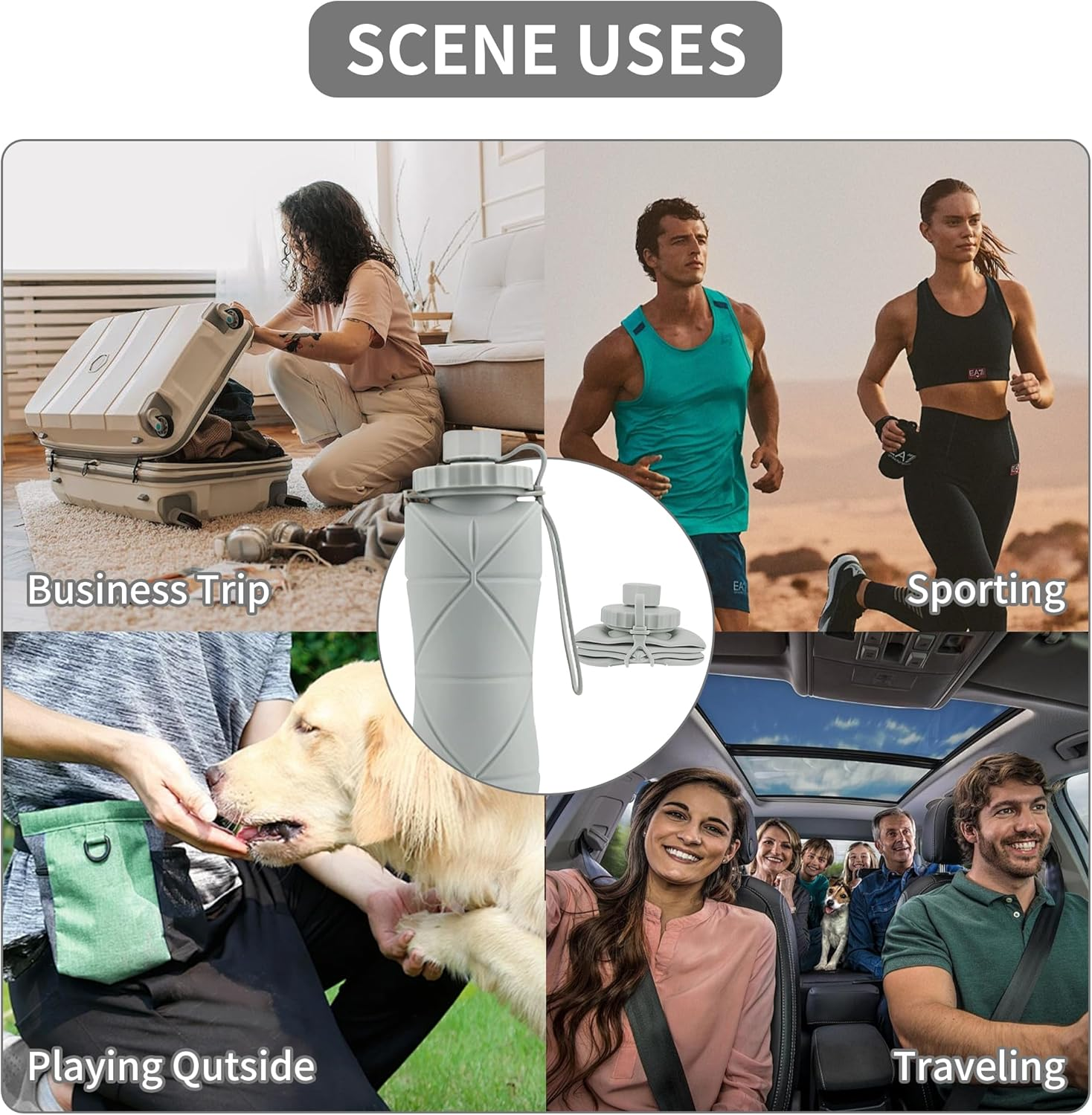 Collapsible Water Bottle 20.3 Oz, Leak Proof Lid Reusable, Bpa-Free Silicone Collapsible Travel Water Bottle for Hiking, Outdoor Sports, Gym, Camping image number 2