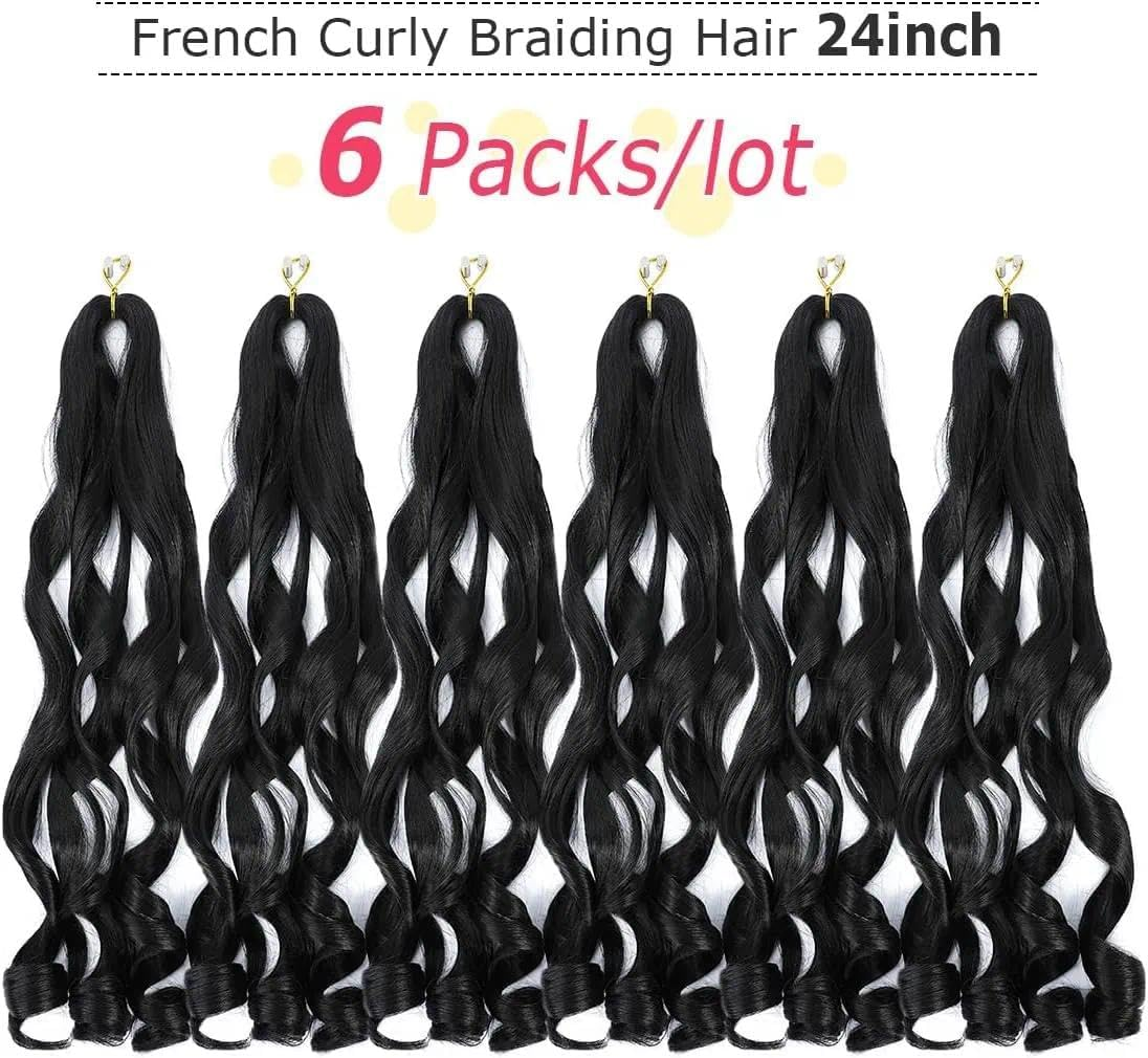 French Curl Braiding Hair 24 Inch Pre-Stretched 6 Packs Lightweight Black Curly Braiding Hair for Styling and Braiding, Easy to Install, Perfect for Box Braids & Locs（Black) &ndash; Ruibex image number 3