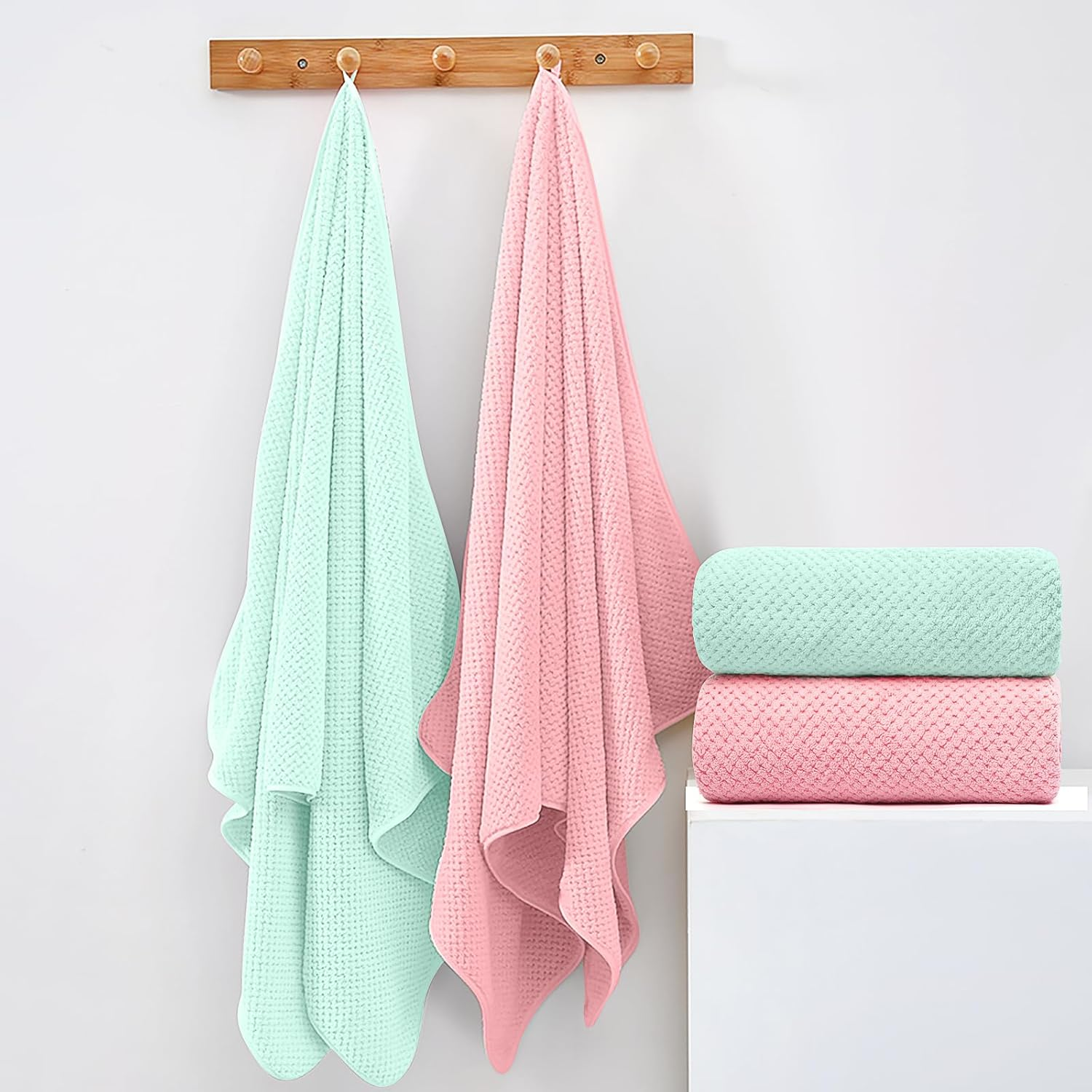 YURIRIA Bathroom Towels 2 Pack Ultra Soft Water Absorbent Towel Set for Quick Drying Microfiber Towels in Bathrooms, Beach, Swimming Pool, Gym, and Spa Centers (Pink+Green) - Dark Coffee+Green image number 6