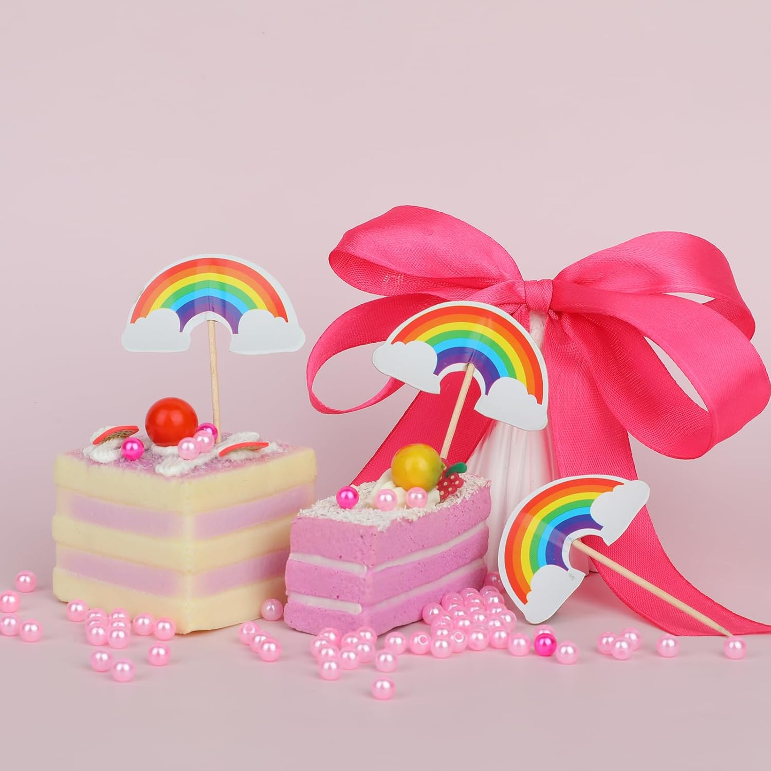 COMNICO 24 PCS Rainbow Cupcake Toppers Theme Party Cake Decorations DIY Cake Picks Insert Toppers Cute Dessert Decorating Supplies for Girl Boys Baby Shower Birthday Party Baking image number 6