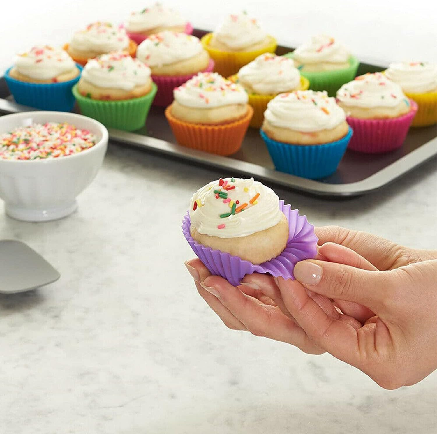 20X round Cup Cake Silicone Baking Mould Cupcake Case DIY Bake Mold Muffin Silicone Muffin Cups Cupcake Liners Rainbow Colors image number 1