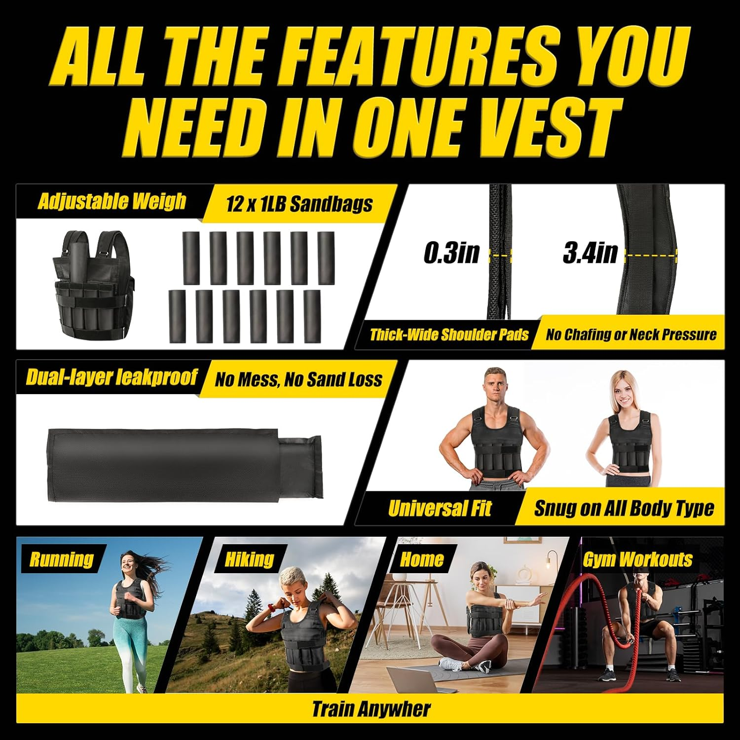 ATERCEL Weighted Vest for Men and Women, 4 to 12Lbs Adjustable Workout Vest for Strength Training, Running, Fitness, Muscle Building, Weight Loss, Weightlifting, Walking, Jogging, Home Exercise image number 6