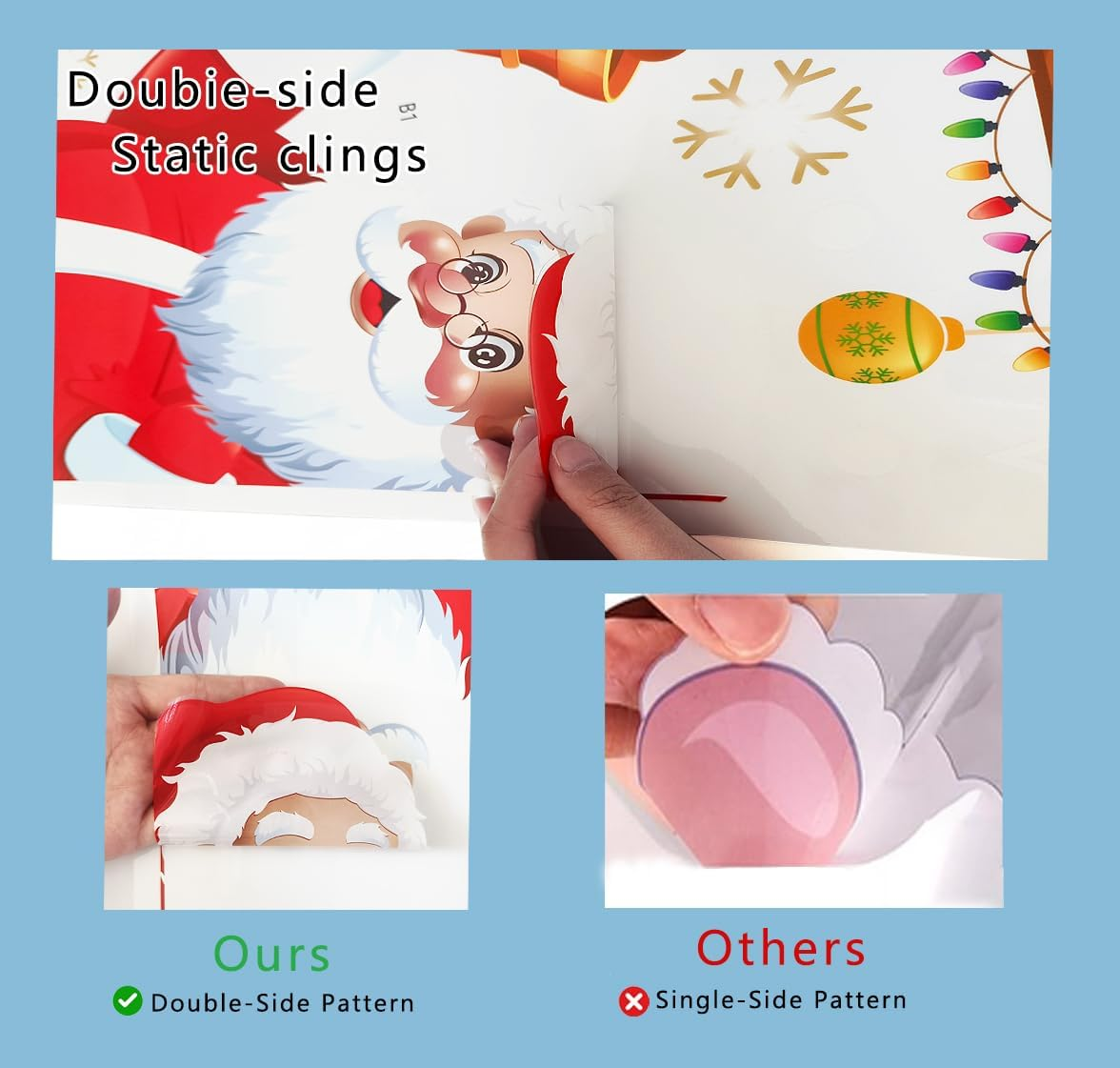 Christmas Decorations Window Clings Large Santa Claus Xmas Tree Snowflake Double Side Decals Ornament Display Window Wall Door Decor Reusable DIY Static Stickers image number 1