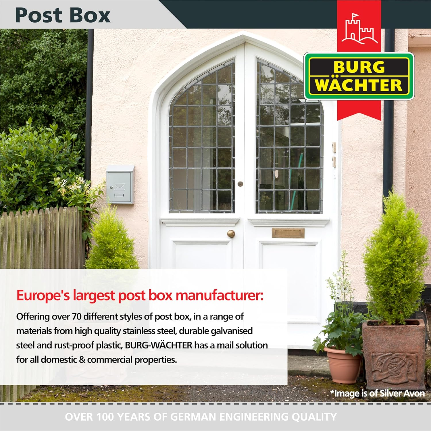 Burg-Wachter MB09BK Avon Rear Entry Wall Mounted Galvanised Steel Lockable Weatherproof Post Box - Black - 21X30X6.5Cm - Green image number 2