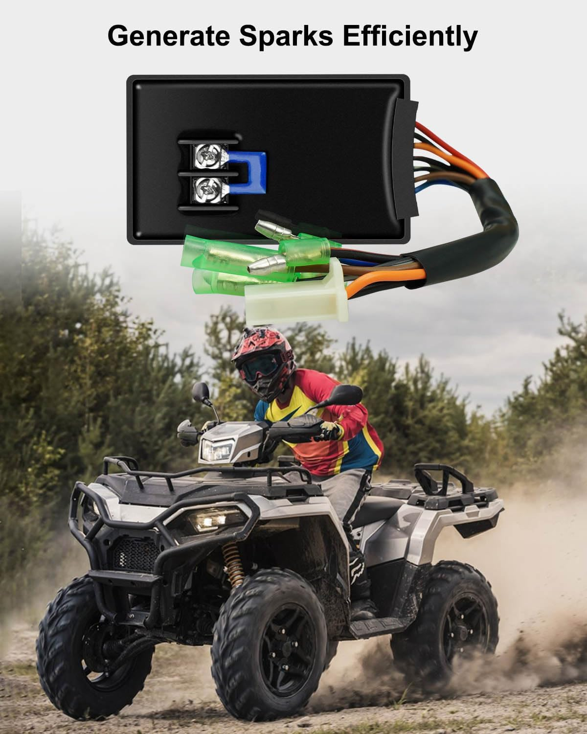 5PCS CDI Box Ignition Coil Kit Fit for Polaris Sportsman 90 Scrambler 90 50 Predator 90 50 2001-2007 with Voltage Regulator Rectifier Starter Relay Solenoid and Spark Plug image number 6