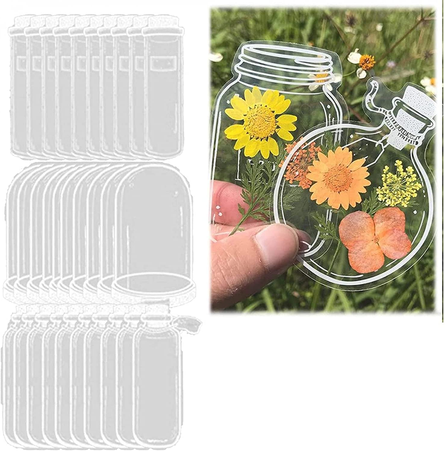 Clear Drift Bottle Bookmarks, 30Pcs Transparent Dried Flower Bookmark,Clear Floral Bookmark, DIY Natural Page Marker Clips Bookmarks,Style C