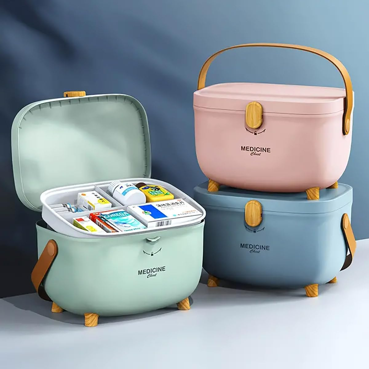 AIMALL Double-Layer Family Medicine Storage Box, Durable Plastic Household Organizer, 11X7.87X7.09 Inches, Rotatable Lock, Three Colors image number 3