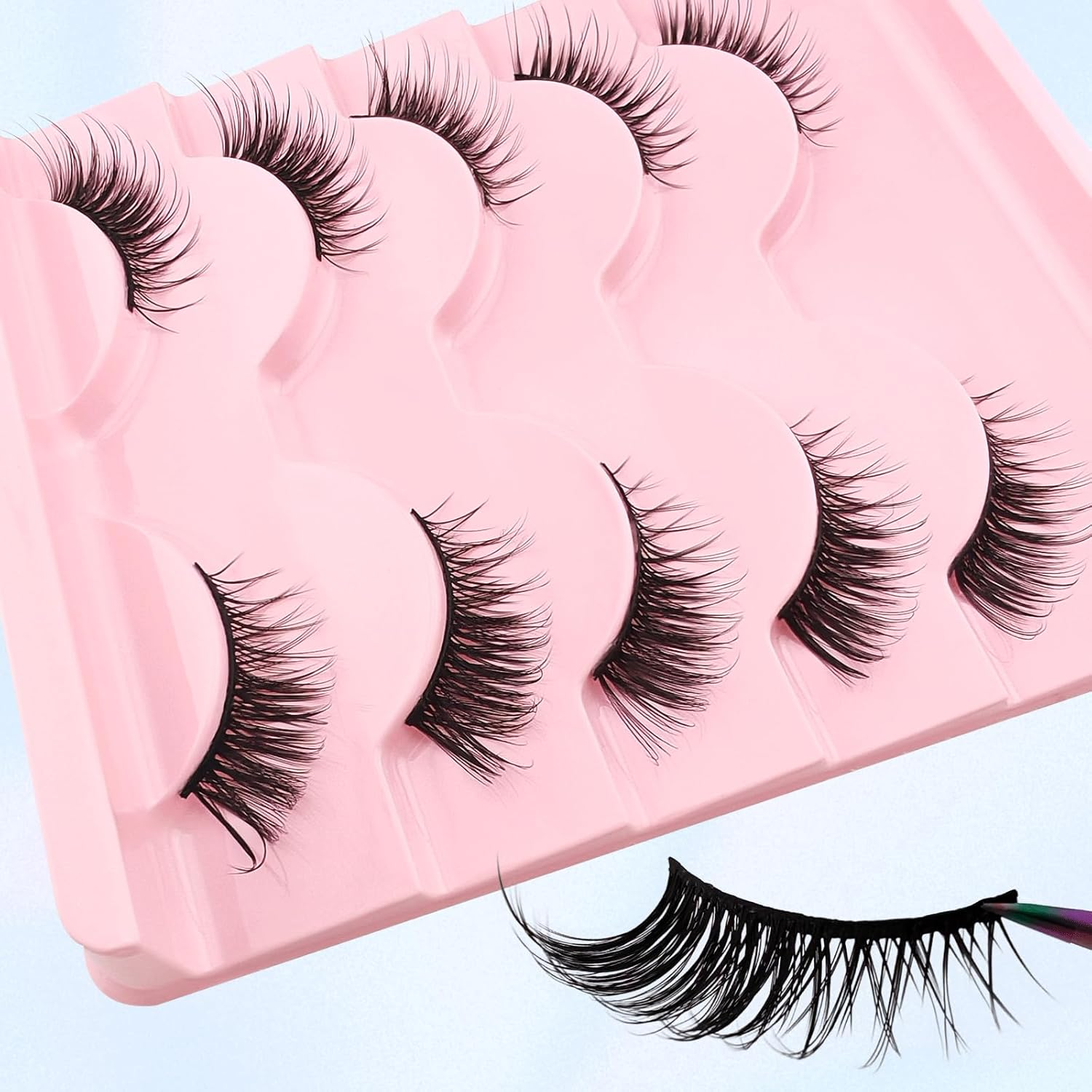 5 Pairs of Half Eyelashes, Cat Eye, 15 Mm Short Cat'S Eye Artificial Eyelashes, Natural Look, 1/2 Corner Curly False Eyelashes Set, 3/4 Corner Eyelashes (A02) image number 4