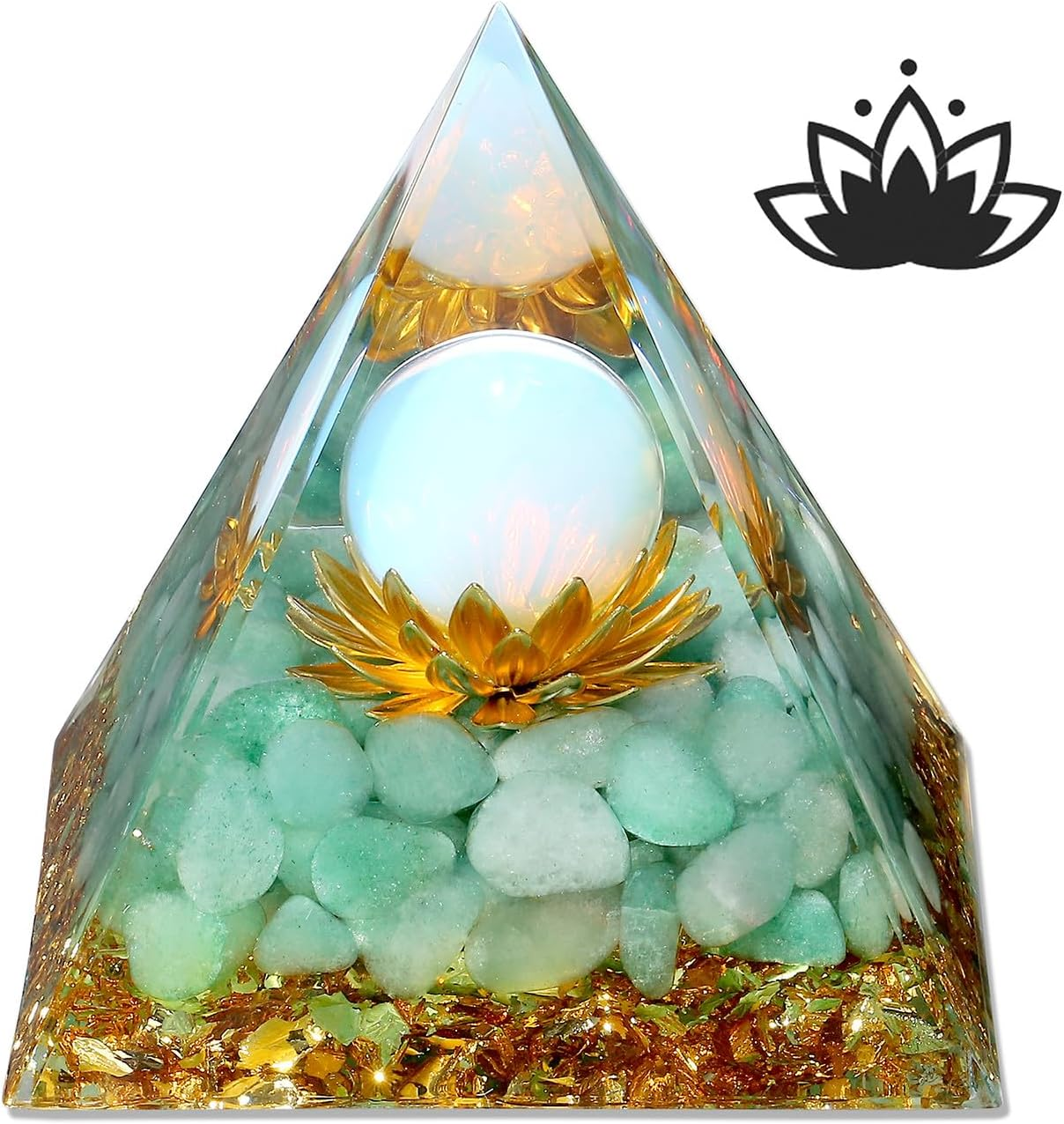 XIANNVXI Green Healing Crystals Tower,Good Luck Gifts,Anxiety Gifts,Lotus Flower Tower Orgonite Orgone Positive Energy Reiki Aventurine Gemstone Tower,Positive Gifts image number 4