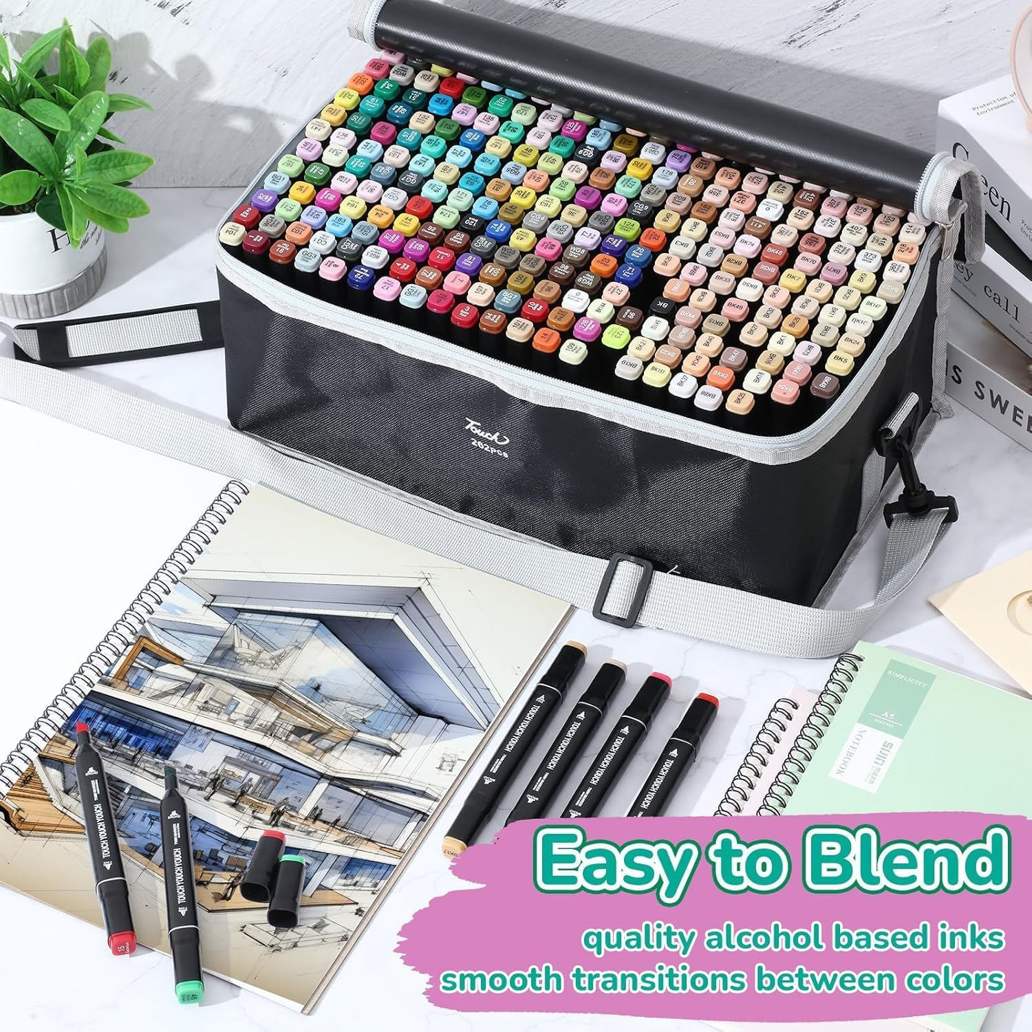 Cyperever Alcohol Markers Set: Brush & Dual Tip Professional Markers, Storage Bag & Strap - Alcohol-Based for Drawing/Adult Coloring (Skin Tones) (262) image number 5