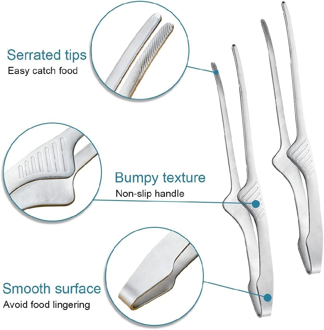 2 Pieces Stainless Steel Grill Tongs for Korean and Japanese BBQ Clean & Convenient Use, Non-Slip Serrated Tips, Ideal for Cooking Self-Standing Tongs for Salad, Grill, Camping, Buffet, Oven image number 2