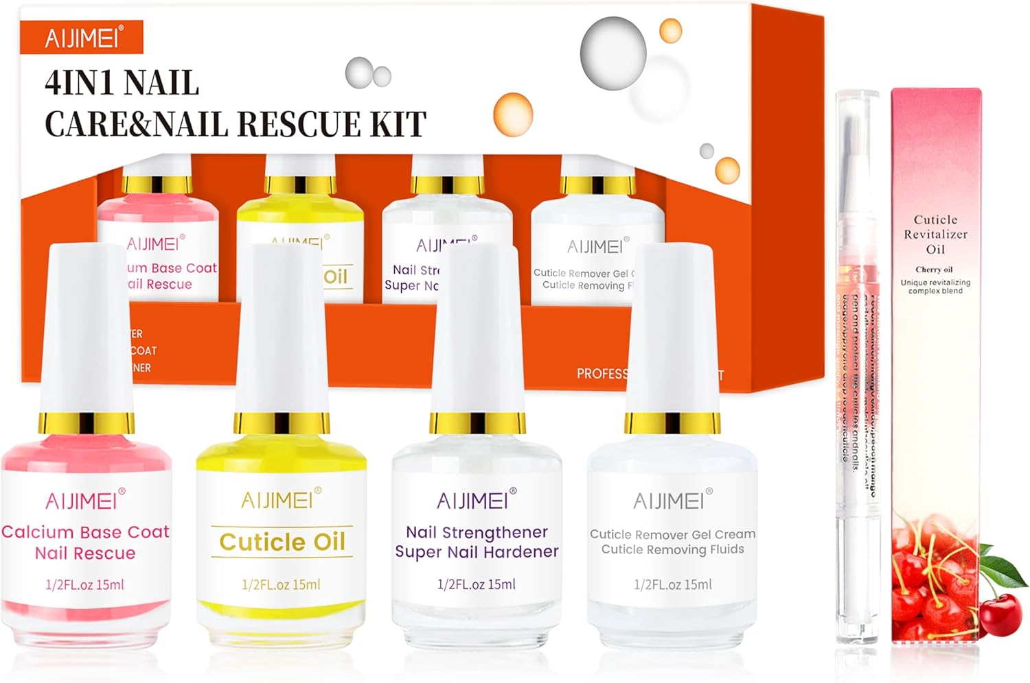 AIJIMEI 4In1 Professional Nail Kit Cuticle Remover Gel Cream Calcium Primer for Strengthening Nails Care with Nail Hardener Nail Strengthener & Cuticle Oil Pen image number 1