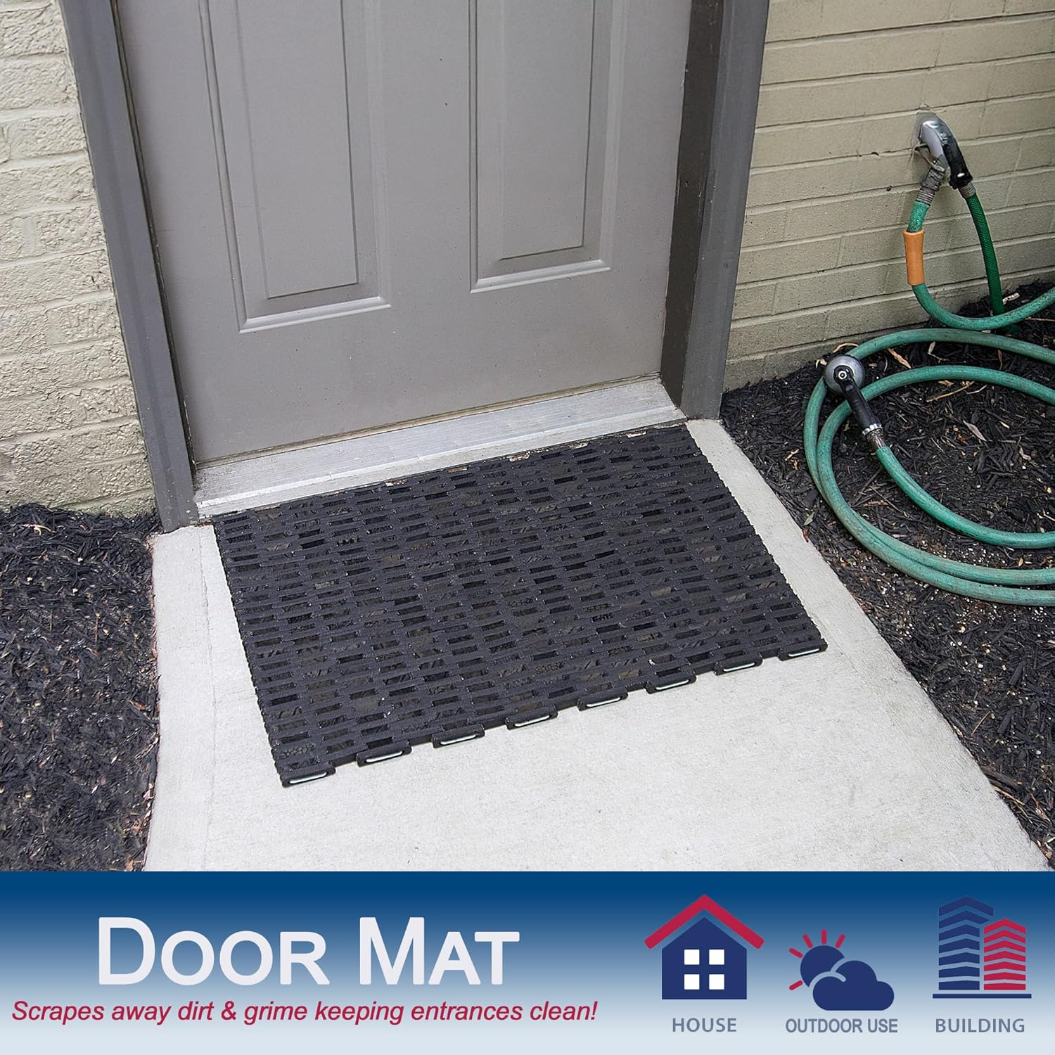 Durable Durite Recycled Tire-Link Outdoor Entrance Mat, Straight Weave, 20" X 30", Black image number 2