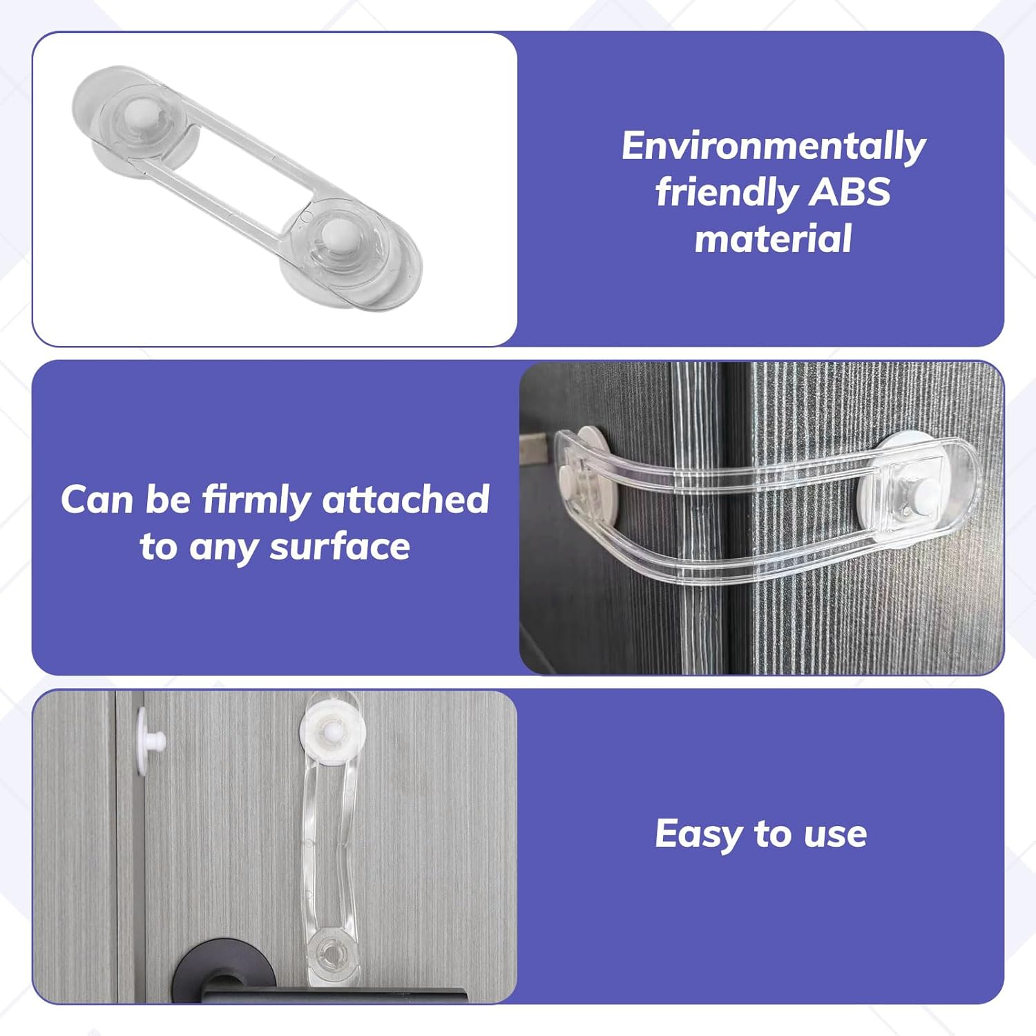 Child Locks for Cabinets and Drawers, 10Pcs Child Safety Locks, Baby Proof Cupboard Locks, Baby Proofing Latches to Drawer Door Fridge, No Drilling Adjustable Strap with 3M Adhesive Pads image number 4