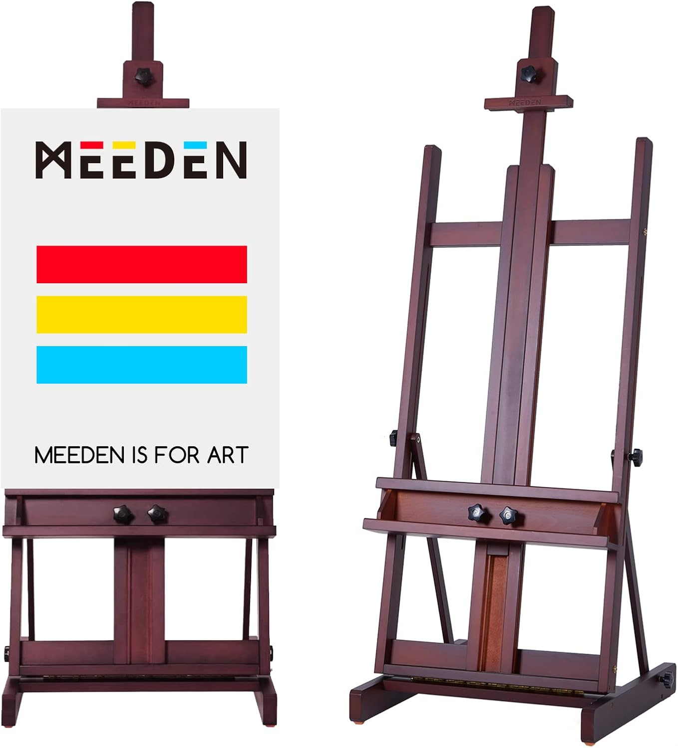 MEEDEN Walnut Large H- Frame Studio Easel, Solid Beech Wood Easel for Heavy Duty, Adjustable Floor Easel, for Acrylic, Watercolor, Oil Painting, Doing Pastel, Portrait Work, Hold Canvas up to 77"