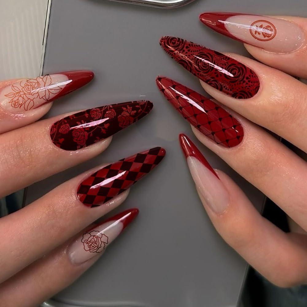 PH Pandahall 3Pcs Rose Flower Nail Stamping Plates Bow Bouquet Nails Art Stencils Plants Manicure Art Templates Vintage Floral Print Nail Stencils for Women Manicures Salon Design DIY Tools Supplies image number 5